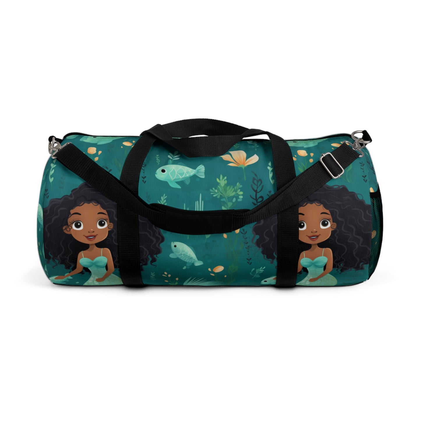 Under The Sea Black Girl Mermaid Print Duffle Bag, African American Mermaid Overnight Bag