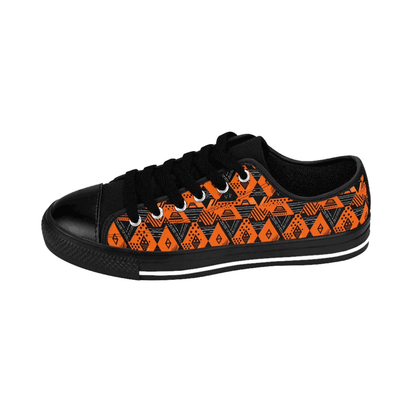 Men's Orange African Mud Cloth Print Low Top Sneakers, Orange & Black African Print Apparel