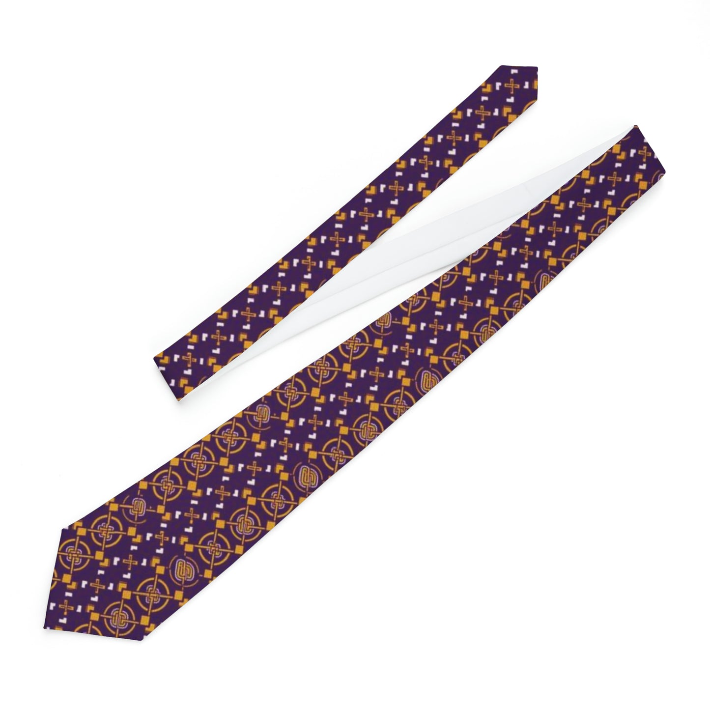 Omega Fraternity Colors African Print Purple & Gold Men's Tie, African MudCloth Men's Business Attire