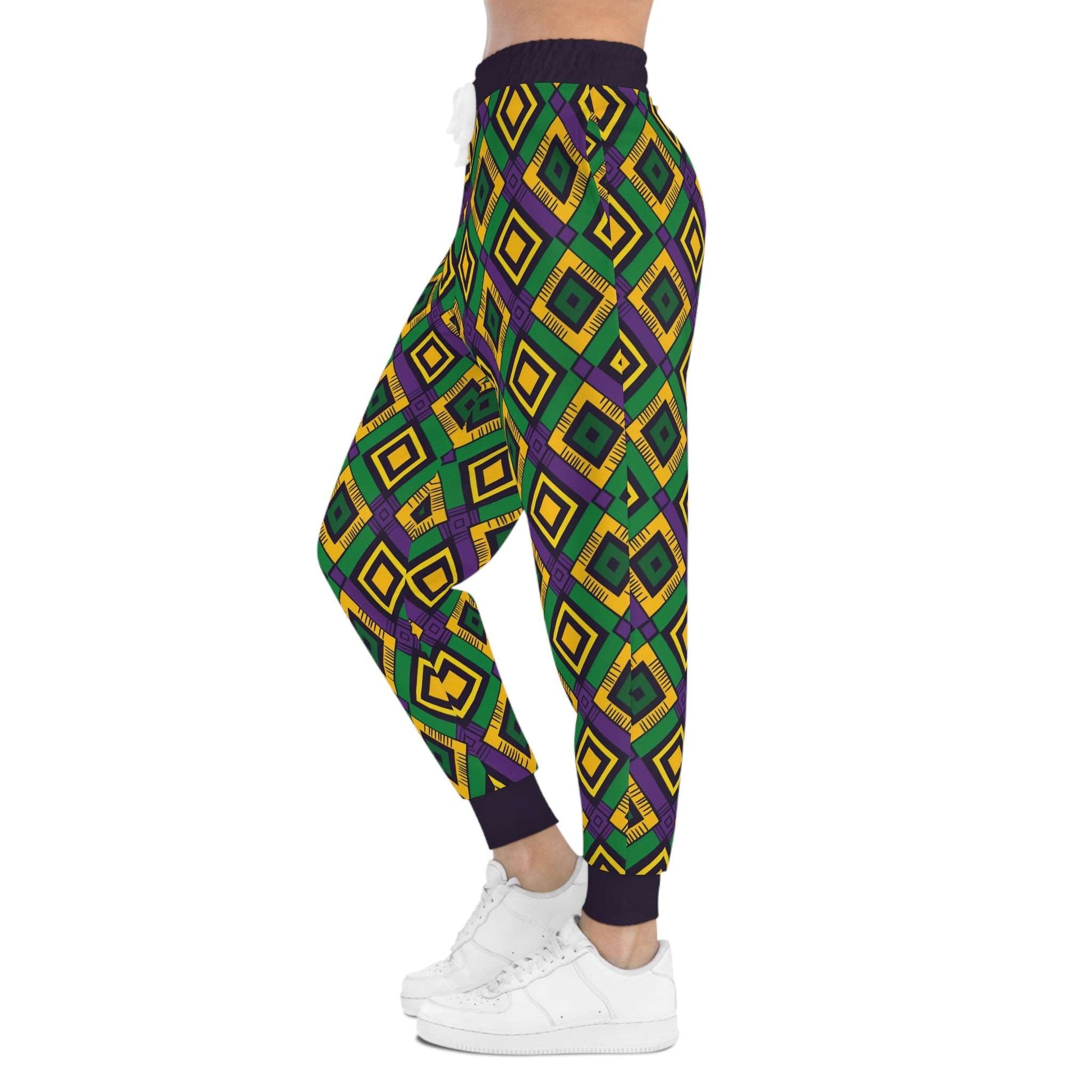 African Kente Mardi Gras Unisex Athletic Joggers, Festive Carnival Themed Pants