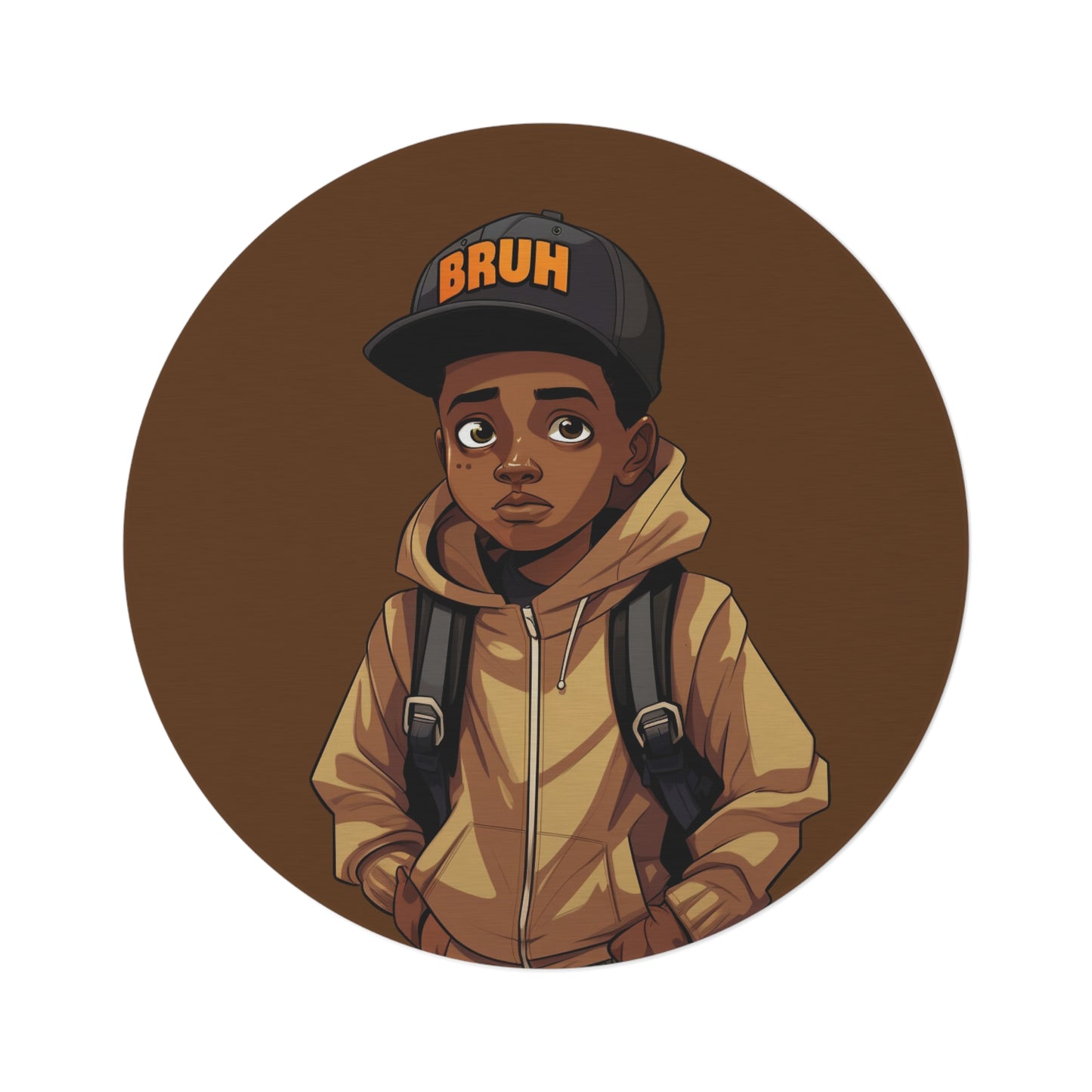 Young Black Boy 'Bruh' Decorative Round Rug, Vibrant Home Decor for Teens