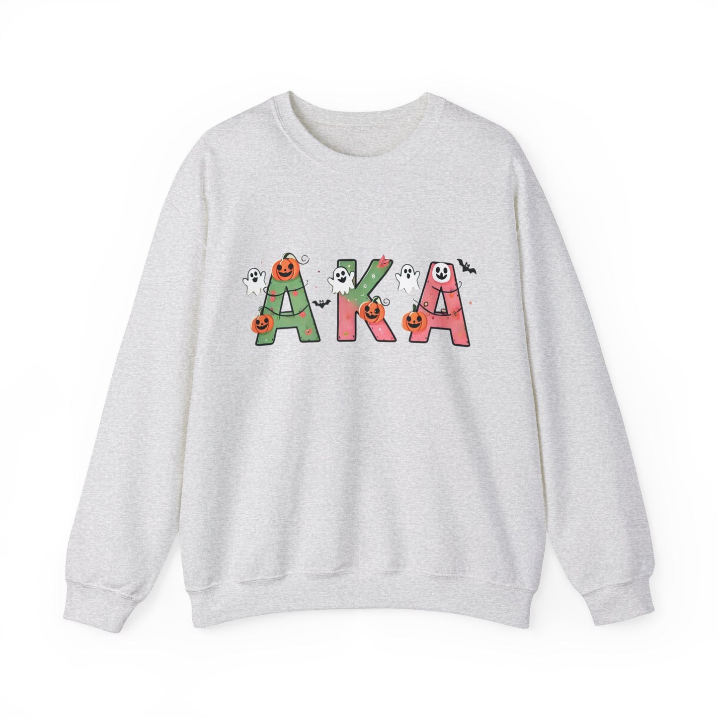 AKA Sorority Halloween Unisex Heavy Blend Crewneck Sweatshirt, Pink and Green Ghost Design