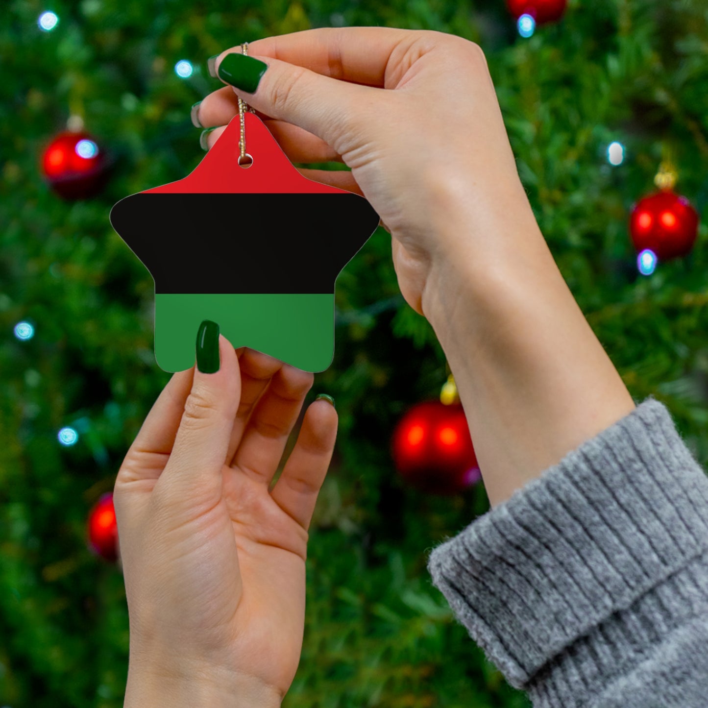 Red Black & Green Pan African Garvey Holiday Ornament - Ships Free