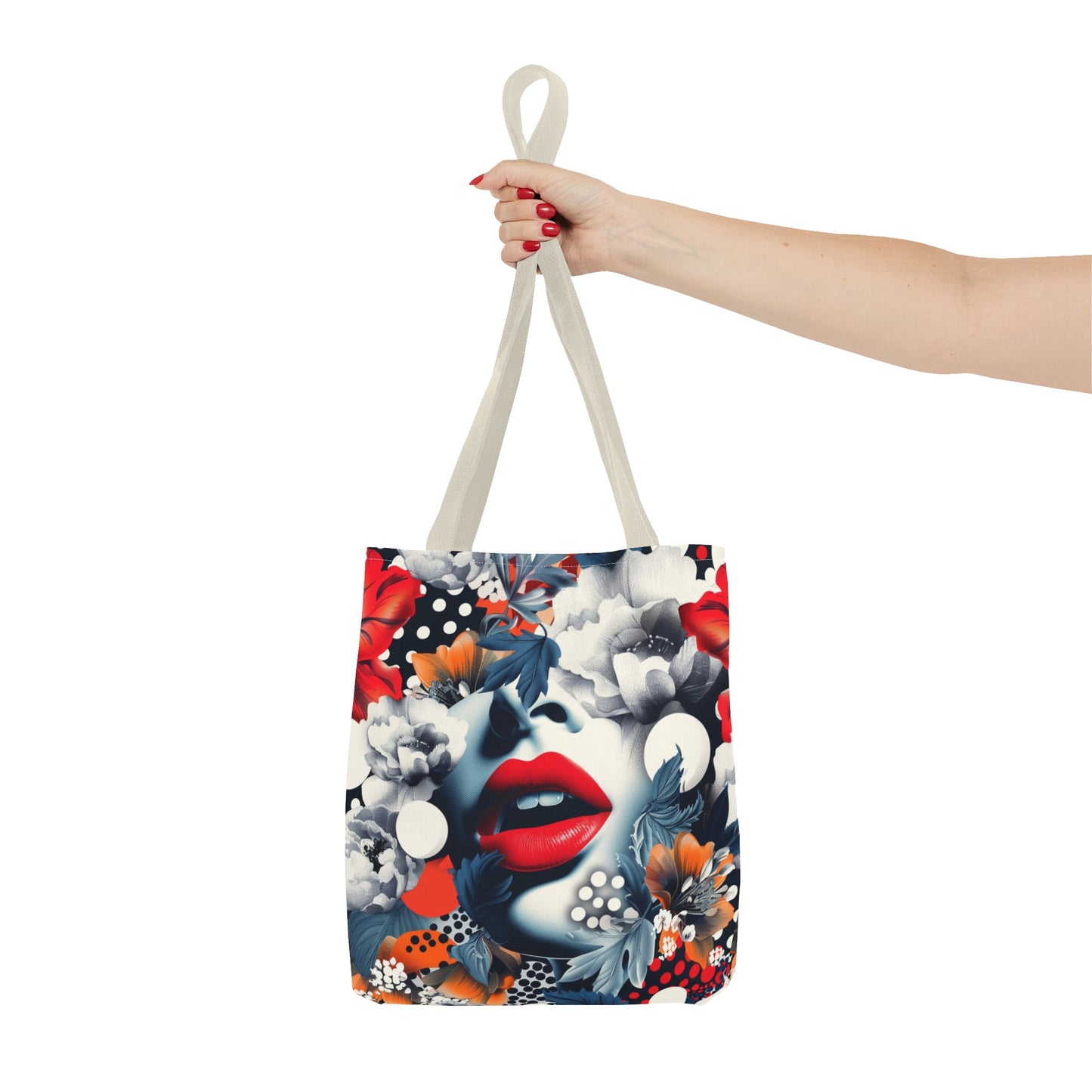 Artistic Floral High Fashion Tote Bag, Modern Polka Dot Carryall