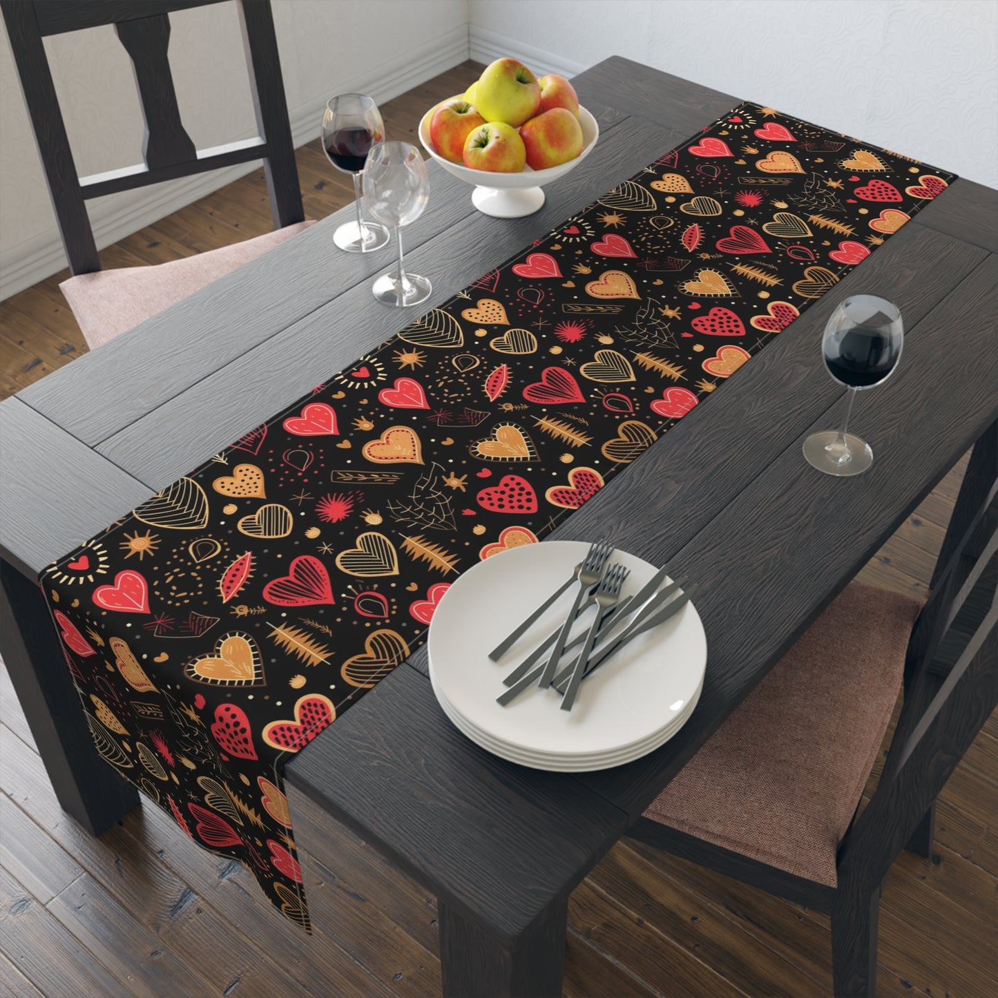 Valentines Day Heart Pattern Table Runner, Festive Valentines Day Table Decor