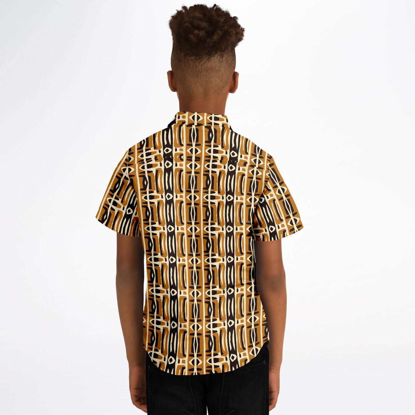 Brown and Cream African Mud Cloth Print Kids' Button-Up Shirt