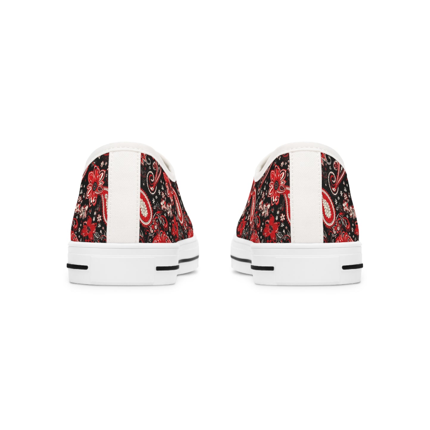 Black & Red Paisley Print Women's Low Top Sneakers, Stylish Paisley Pattern Sneakers