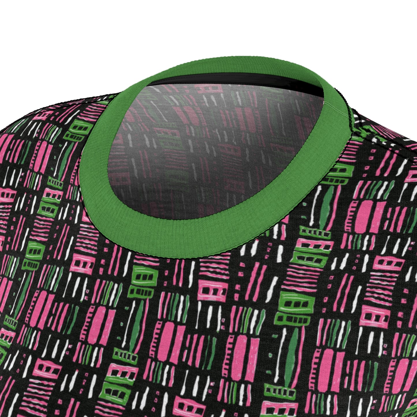 AKA Sorority Inspired Urban Jungle Chic Women's Tee – Bold Pink & Green Abstract Pattern