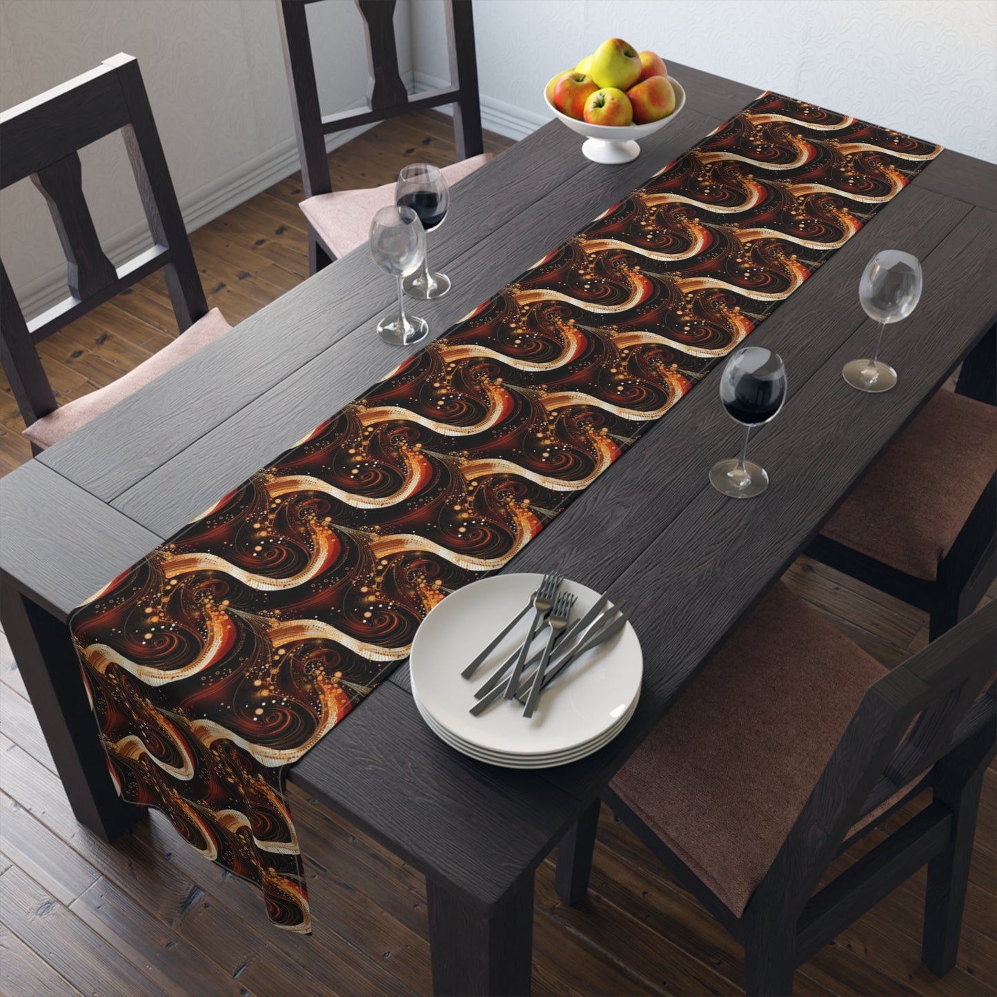 Black & Gold African-Inspired Table Runner , Ankara Pattern Dark Orange