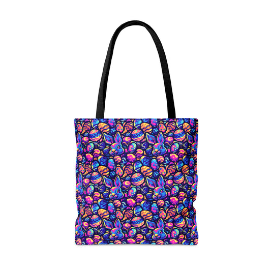 Easter Bunny & Egg Pattern Custom Tote Bag - Durable Polyester with Colorful Print