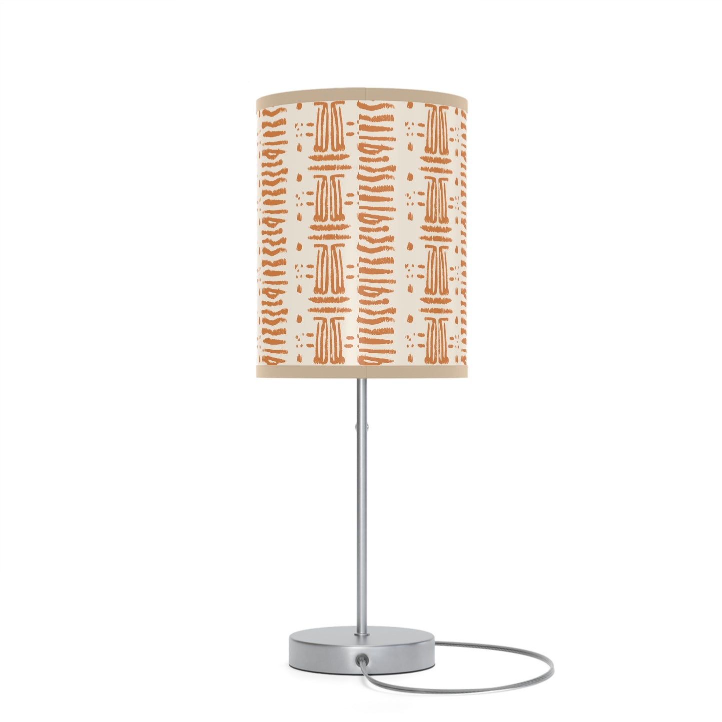 Rust & Cream Color Mud Cloth Print Table Lamp | Earth Tone African Print Trendy Home Textiles | Bogolan Print Bedroom Decor - Ships Free