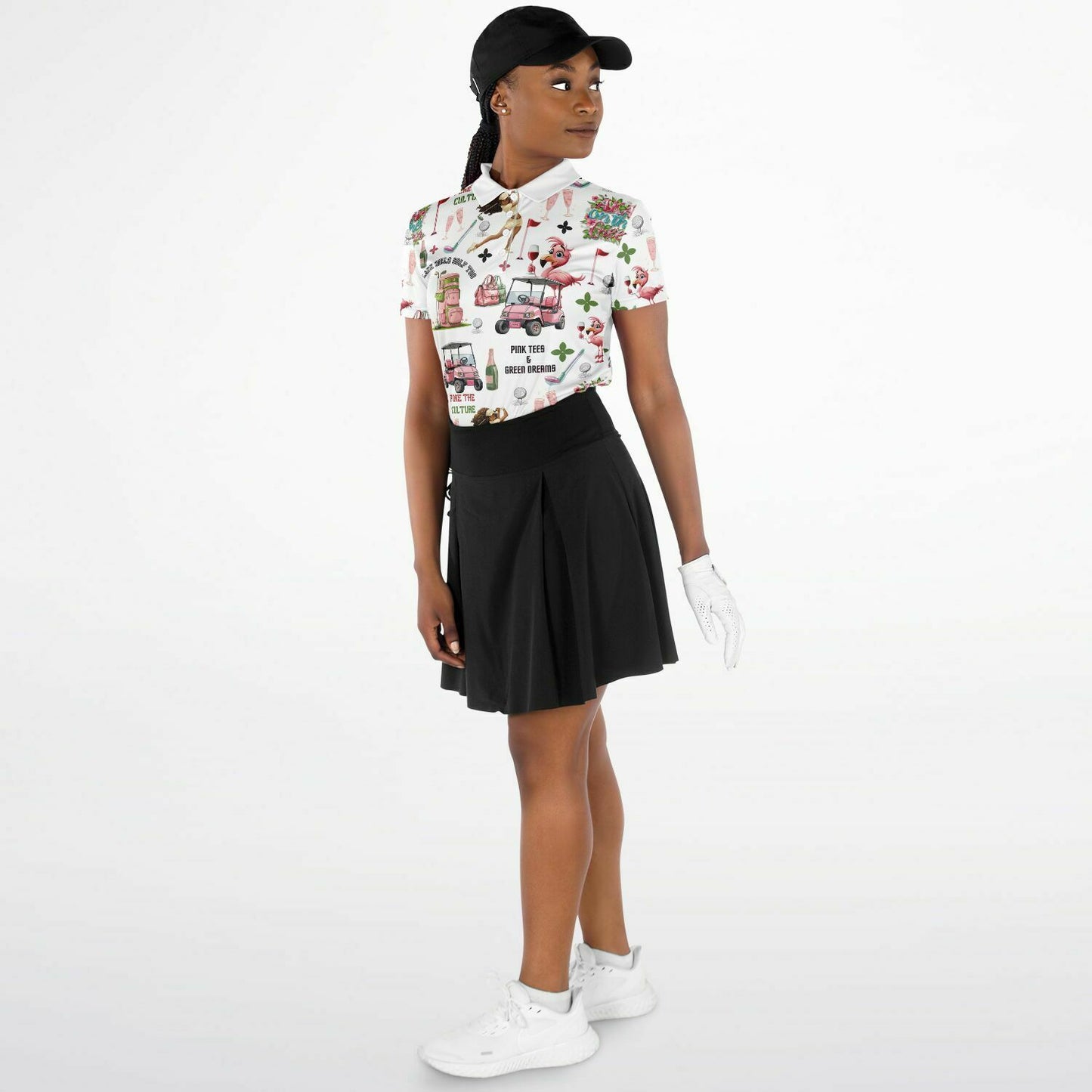 AKA Black Girls Golf Too Pattern Polo, Pink & Green Pretty Girl Golfing Shirt