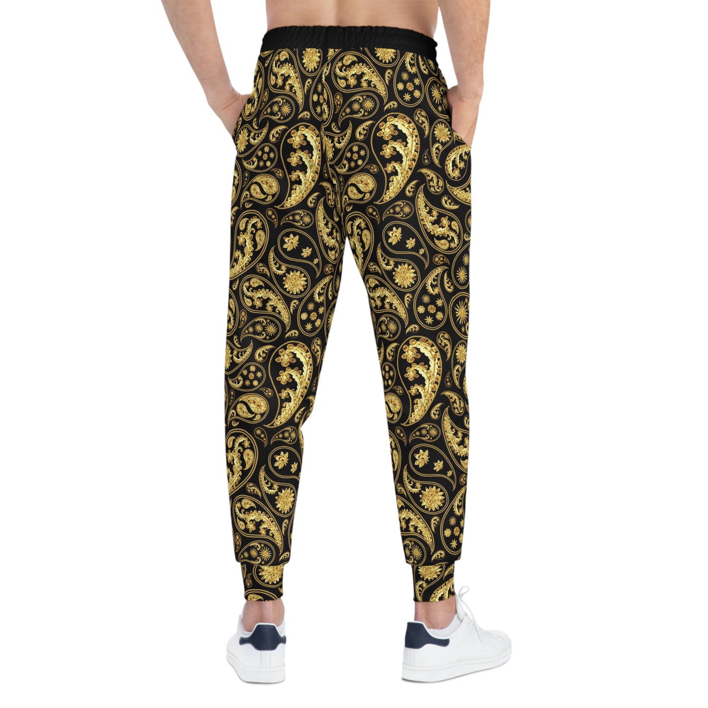 Gold Paisley Print Athletic Joggers Gold and Black Mens Joggers Plus Size Joggers