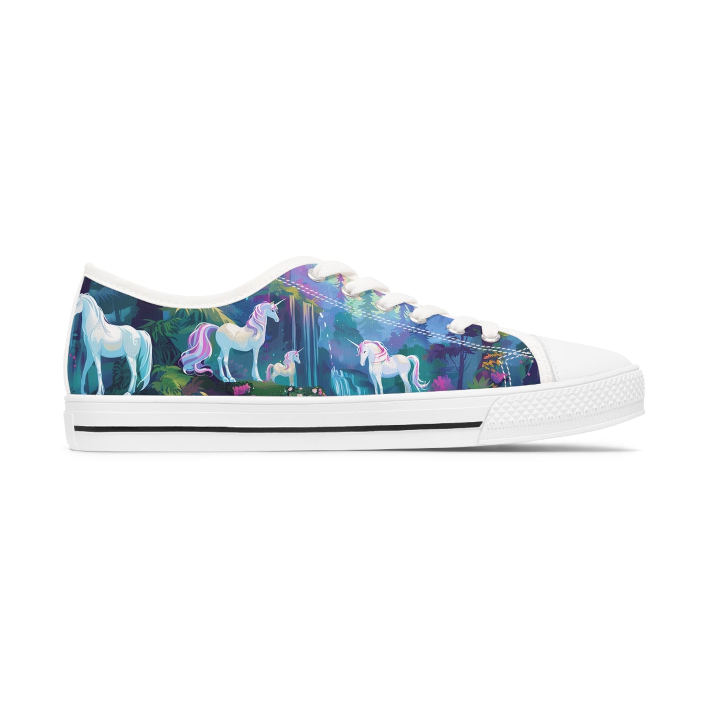 Enchanting Unicorn Fantasy Women's Low Top Sneakers, Magical Forest Print, Breathable Unicorn Theme Shoes, Magical Enchanting Gift For Her