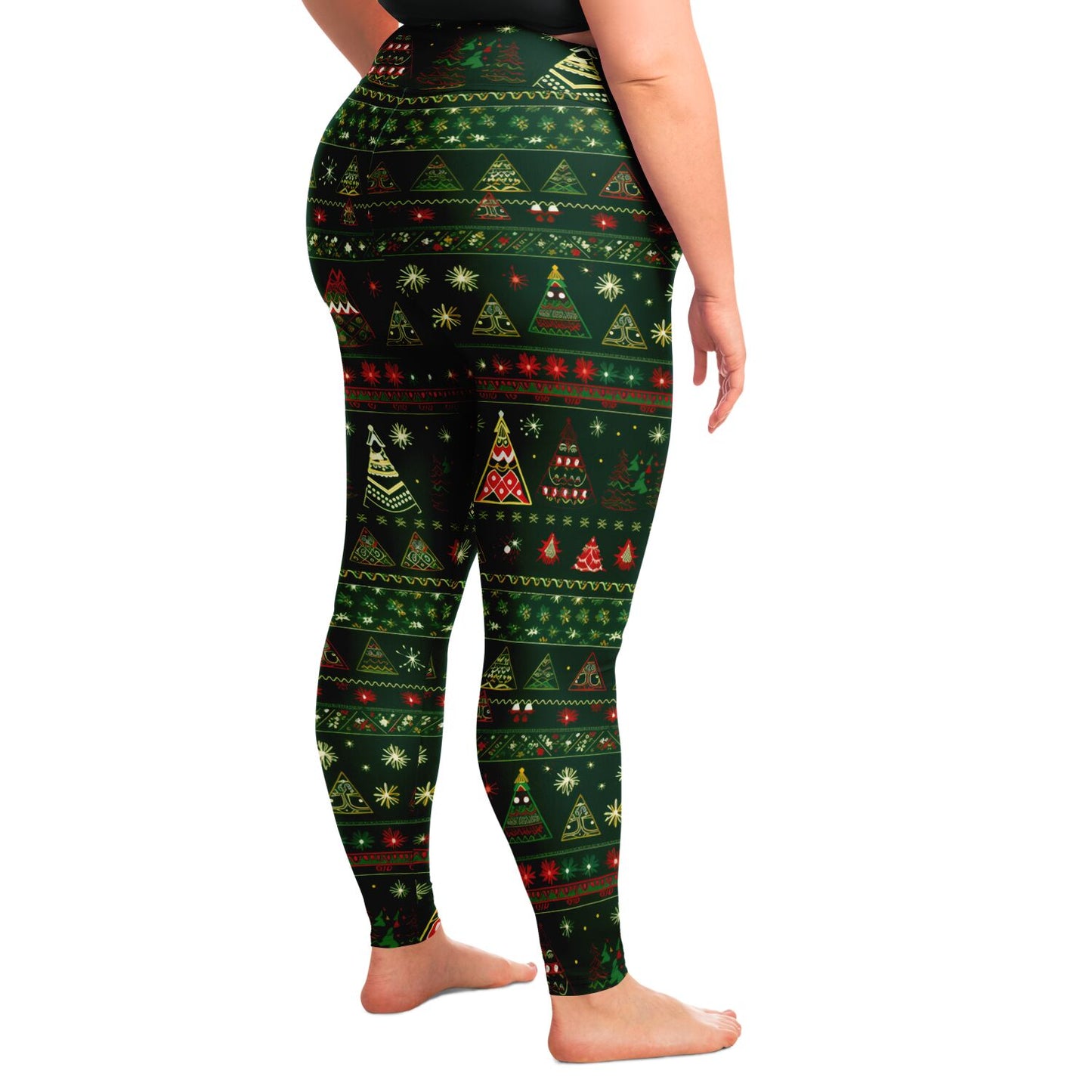 Christmas Print Plus Size Women's Leggings, Festive Holiday Stretchy Yoga Pants for Women