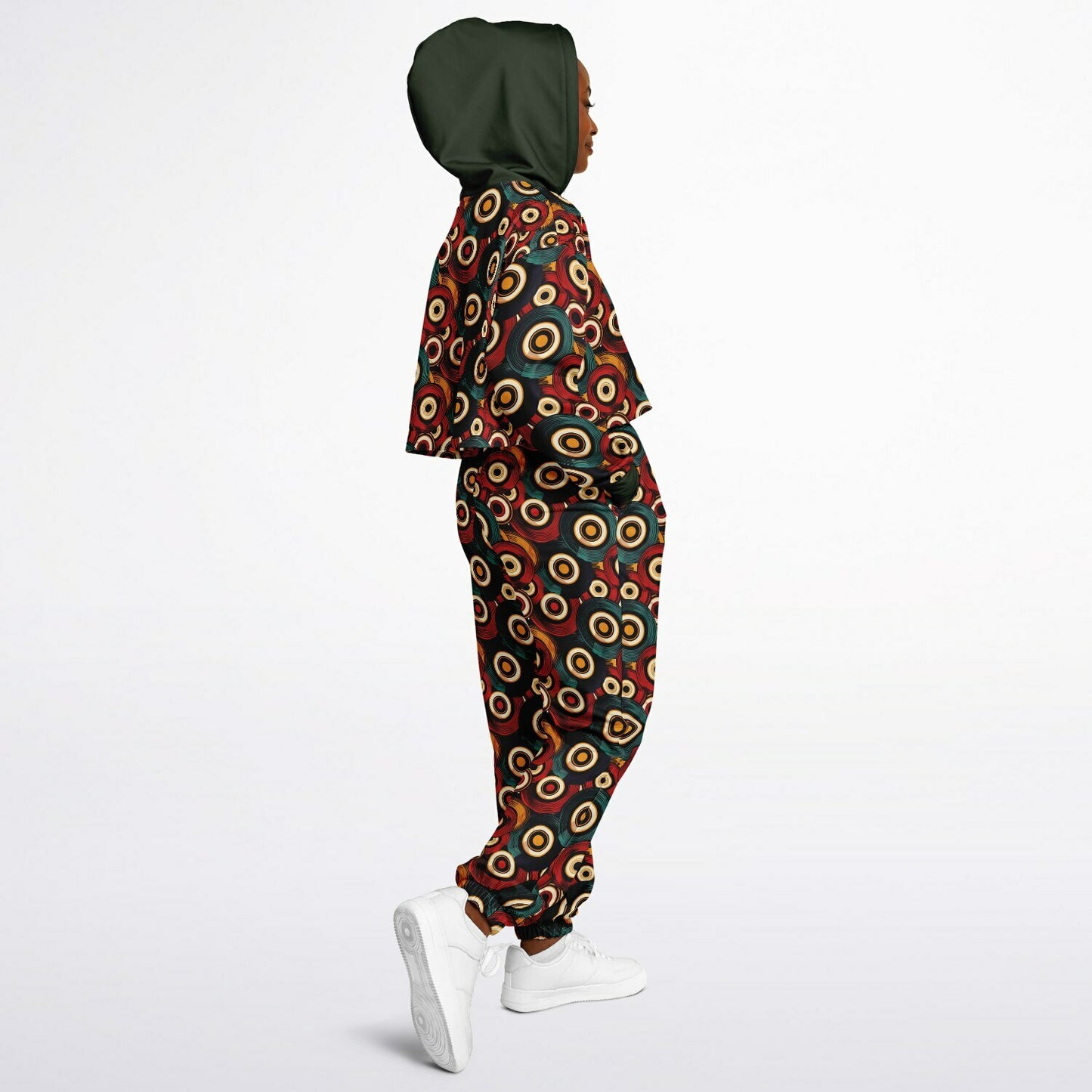 African Ankara-Inspired Geometric Dance Hoodie & Sweatpants Set, Fall Tones Urban Streetwear for Women