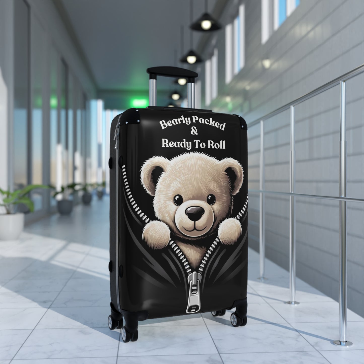 Bearly Packed & Ready To Roll" Cute Bear-Themed Rolling Luggage – Perfect for Kids and Travel Enthusiasts,