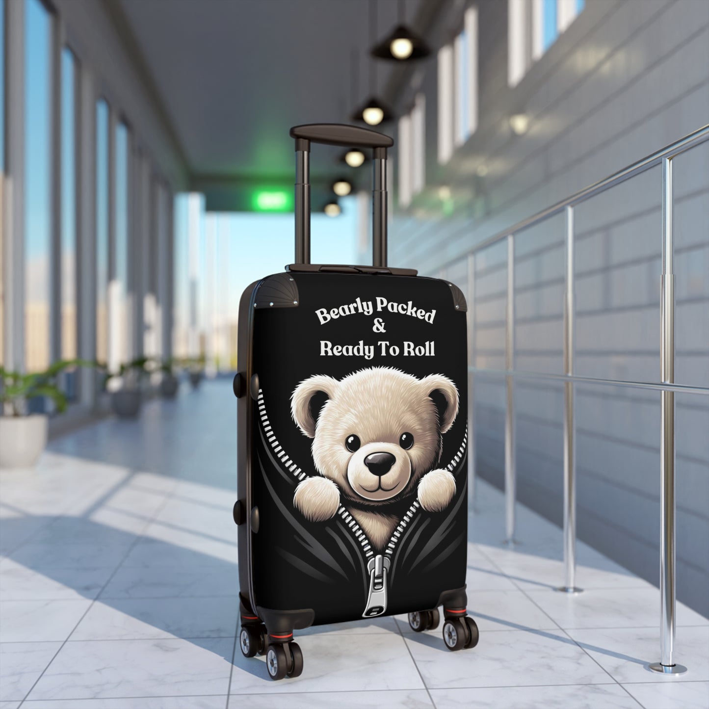 Bearly Packed & Ready To Roll" Cute Bear-Themed Rolling Luggage – Perfect for Kids and Travel Enthusiasts,