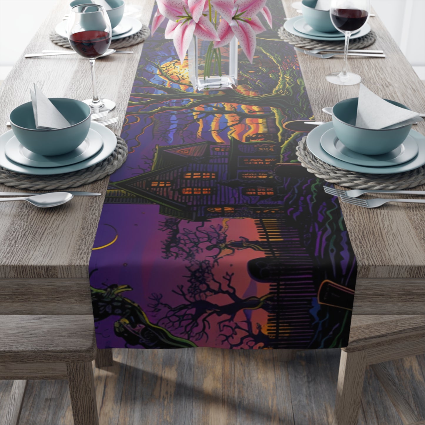 Halloween Table Runner, Haunted House & Graveyard Designs