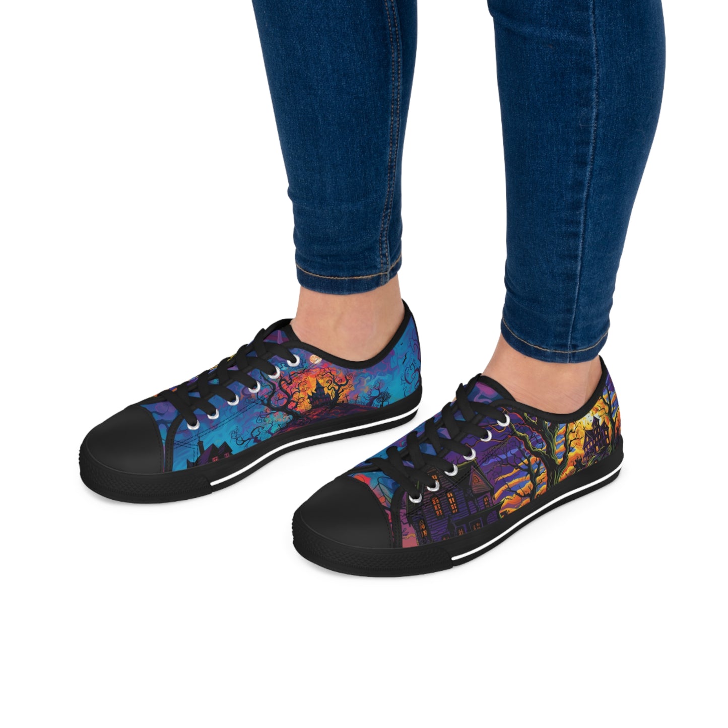 Halloween Low Top Sneakers - Dual Print Design, Women's Breathable Canvas Shoes with Memory Foam Insoles