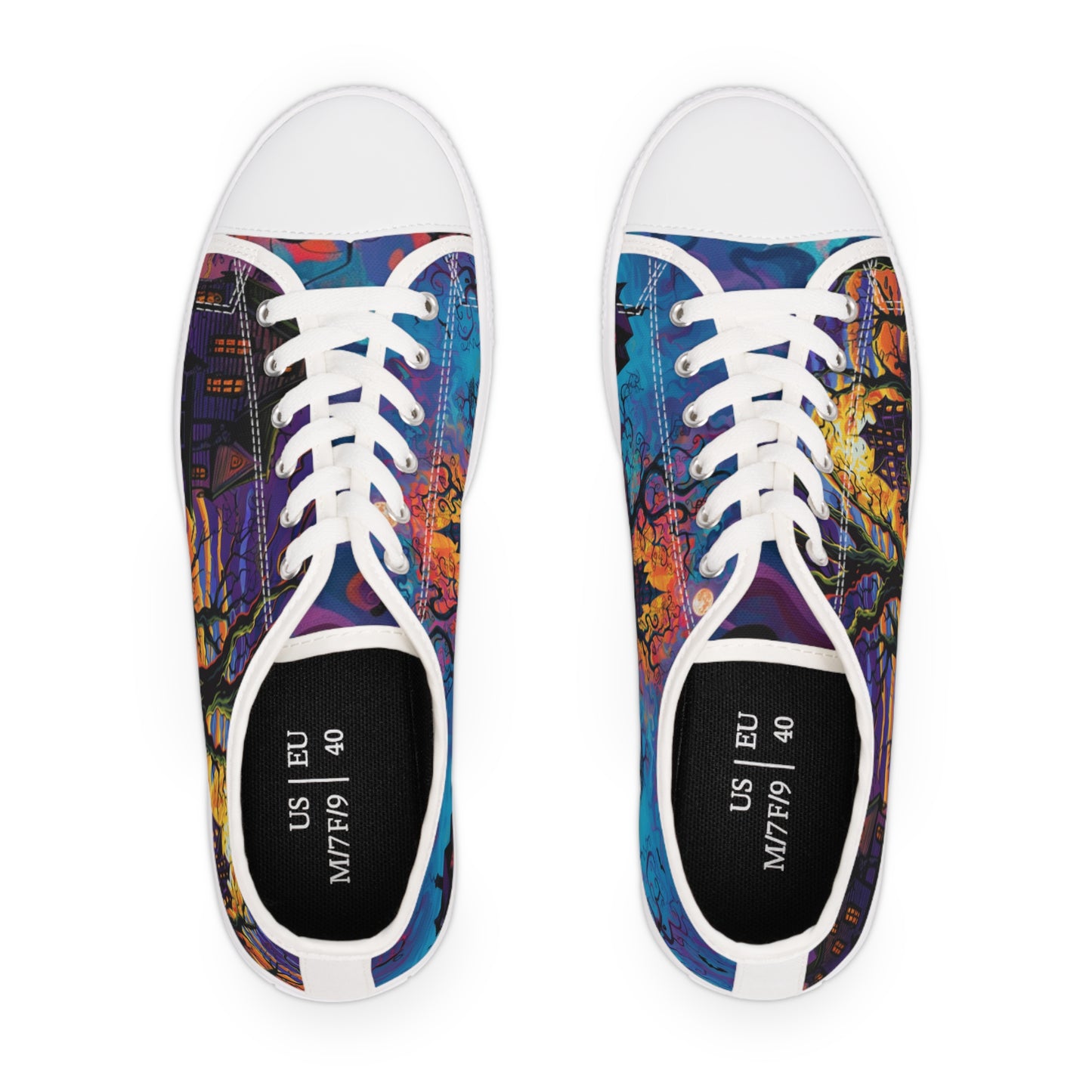 Halloween Low Top Sneakers - Dual Print Design, Women's Breathable Canvas Shoes with Memory Foam Insoles