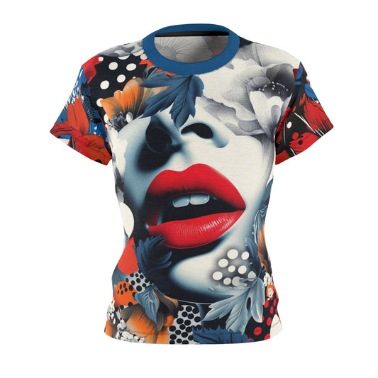 Pop Art Lips Women's T-Shirt, Avant-Garde Women's Apparel, Red Lips Graphic Tee