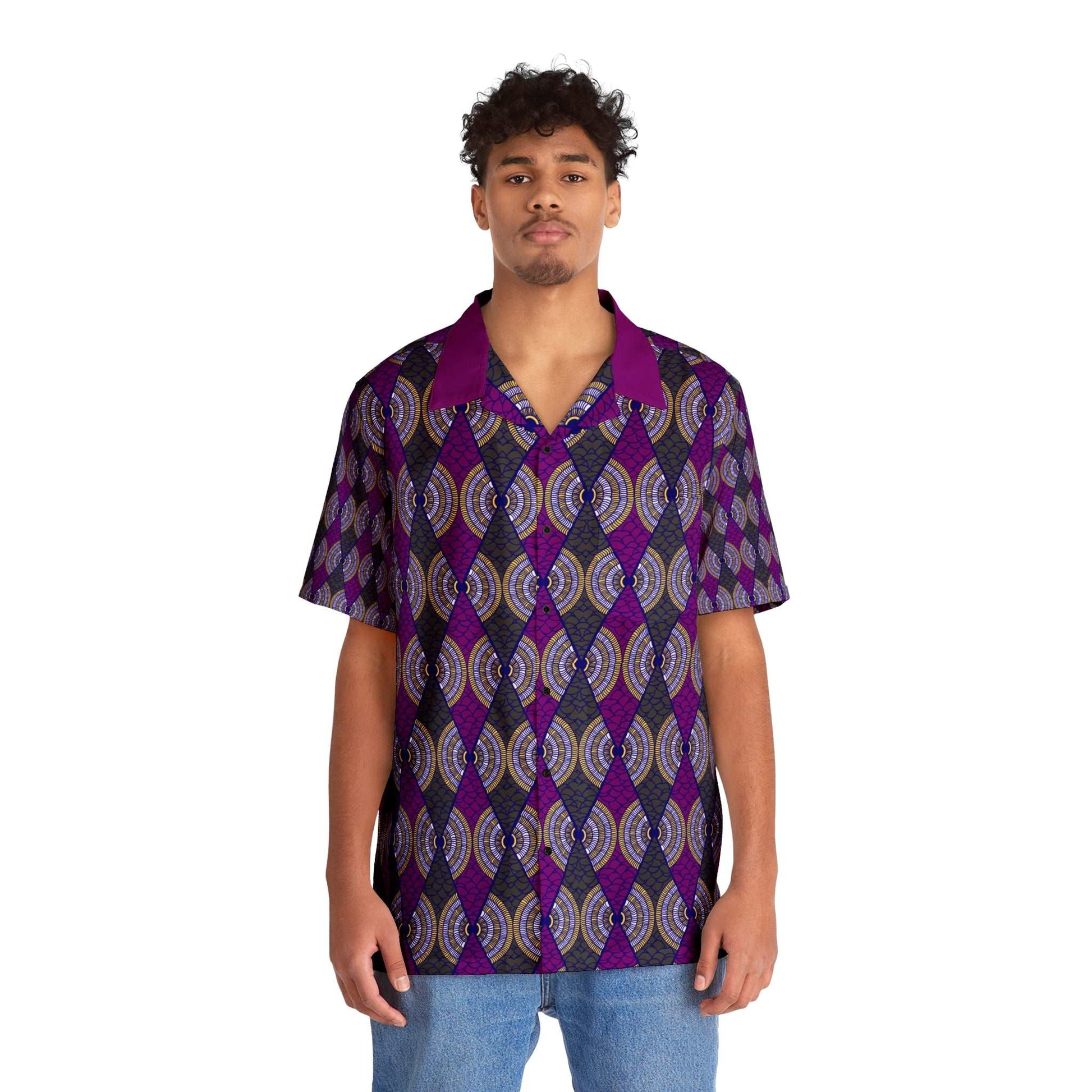 African Print Hawaiian Style Button-Up Shirt