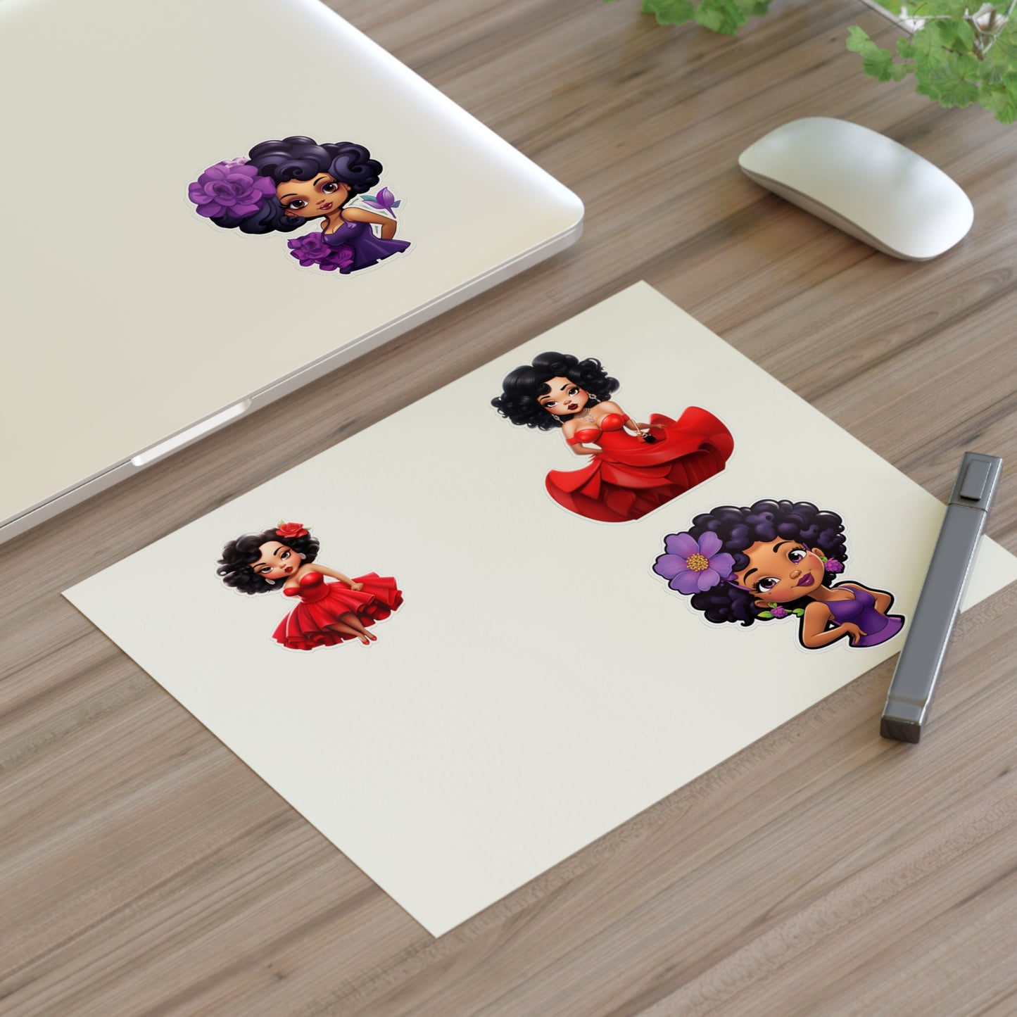 Black Betty Four Sticker Sheet, Red and Purple Dress