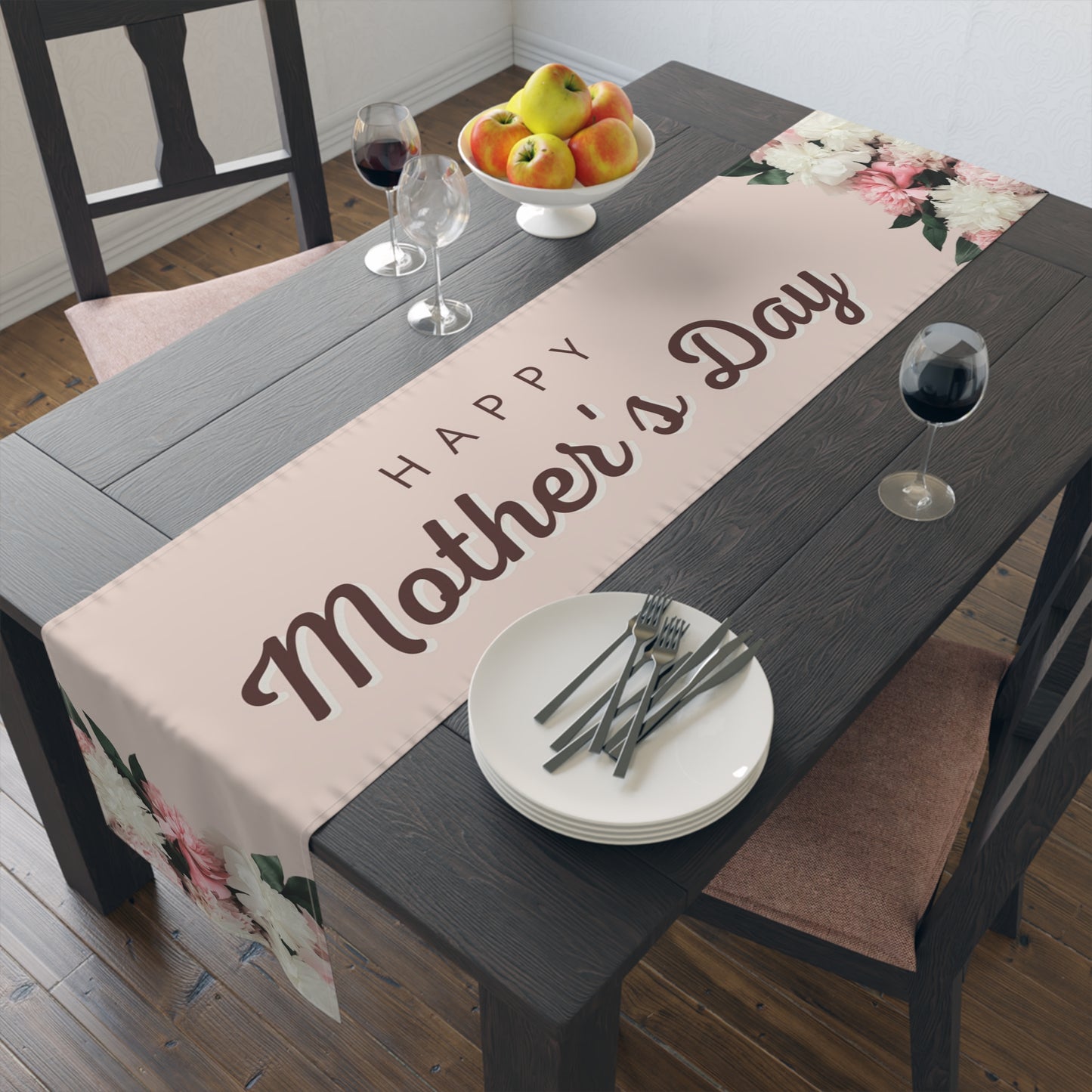 Elegant Peony Blossoms Mother's Day Table Runner, Mother's Day Celebration Decor