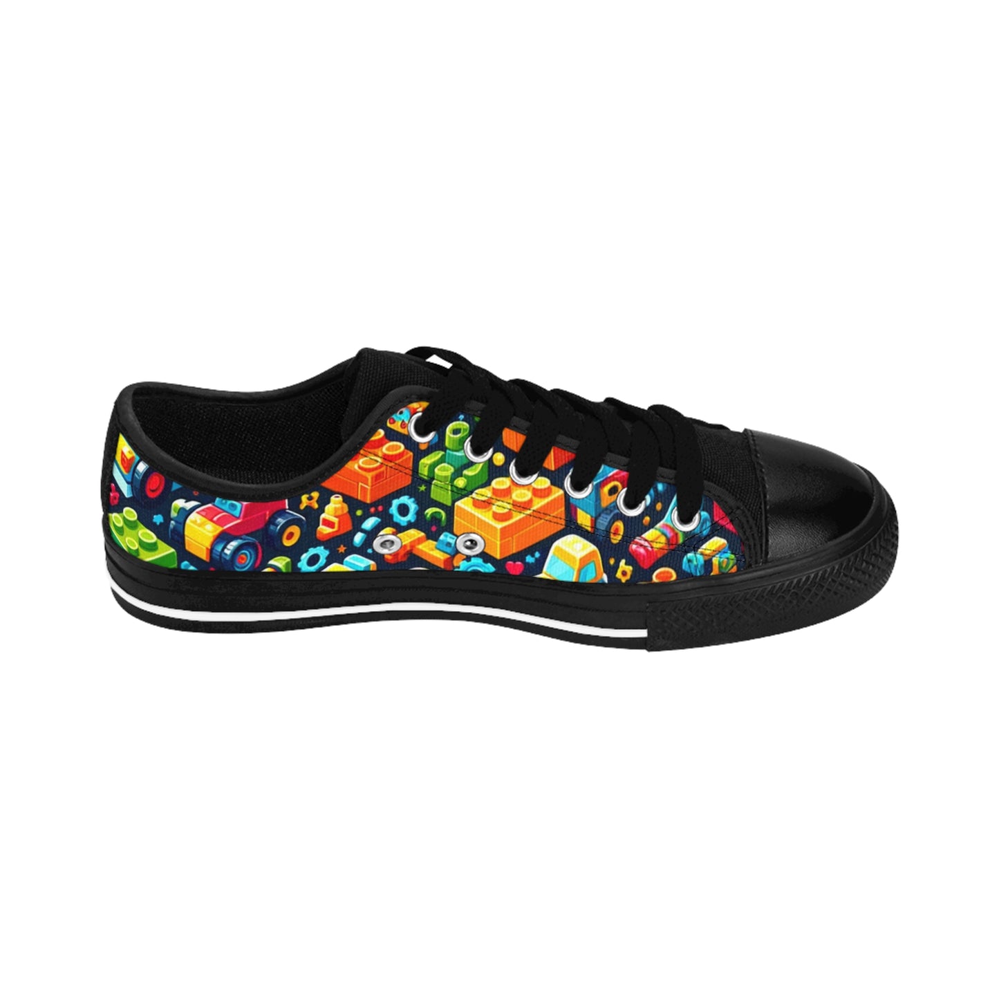 Building Block Themed Low Top Men's Shoes, Toy Car Themed Men's Tennis Shoes