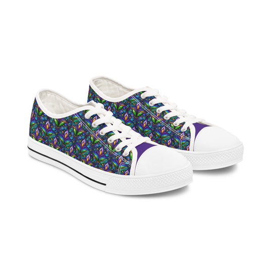 Mardi Gras Fantasy Drops Women's Low Top Sneakers,  Stained glass effect Tennis Shoes