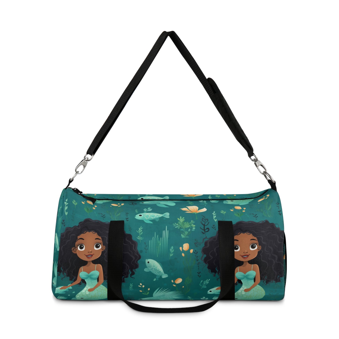 Under The Sea Black Girl Mermaid Print Duffle Bag, African American Mermaid Overnight Bag