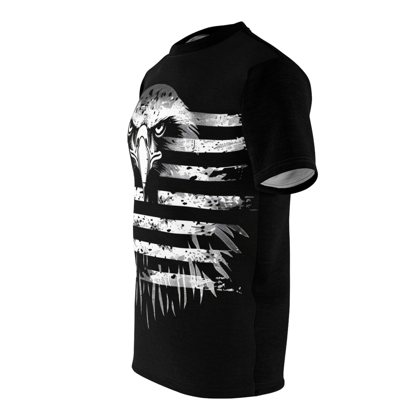 Black & White American Eagle Flag Men's Cut & Sew Tee, Patriotic T-Shirt