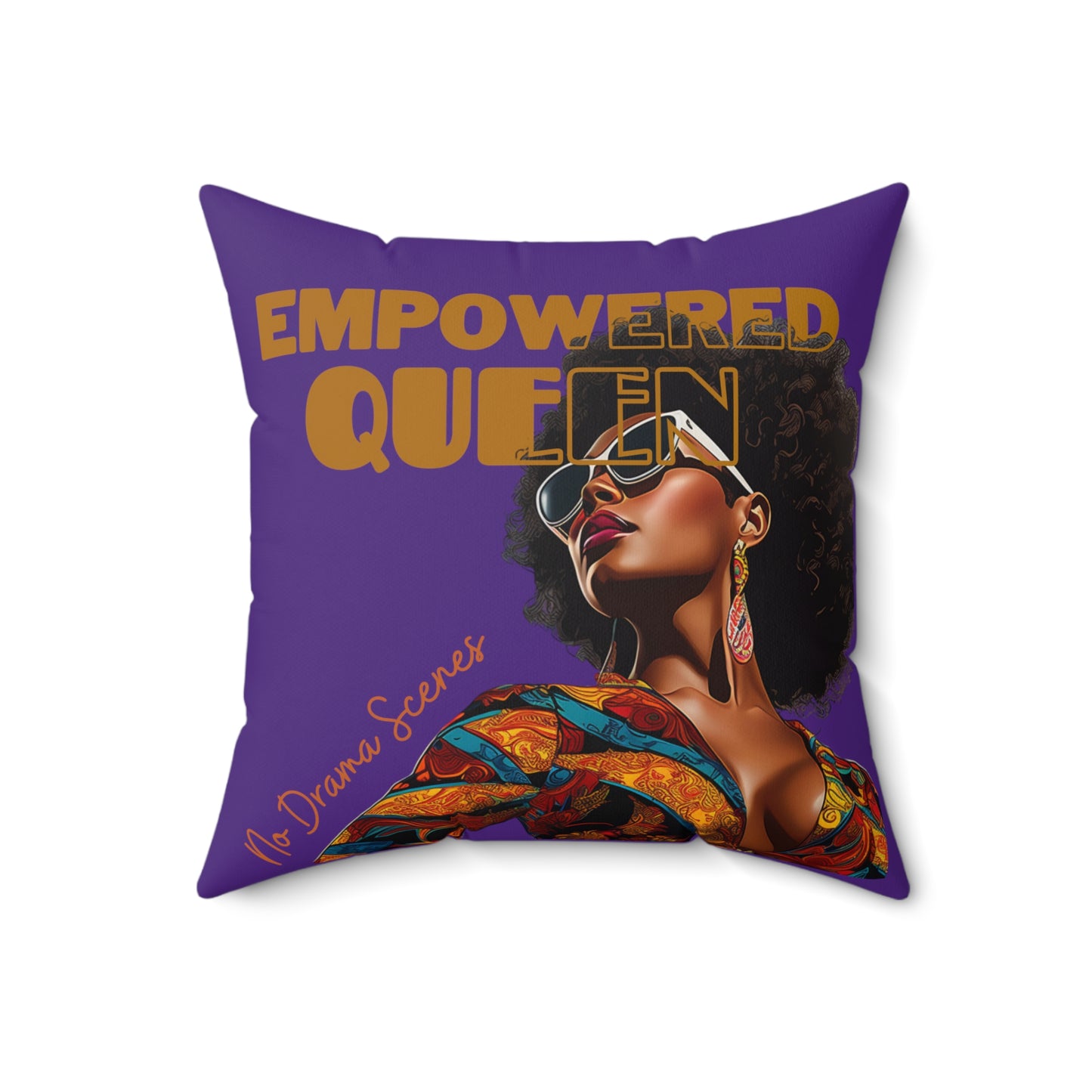 Empowered Queen Square Pillow, Black Woman Strength & Serenity