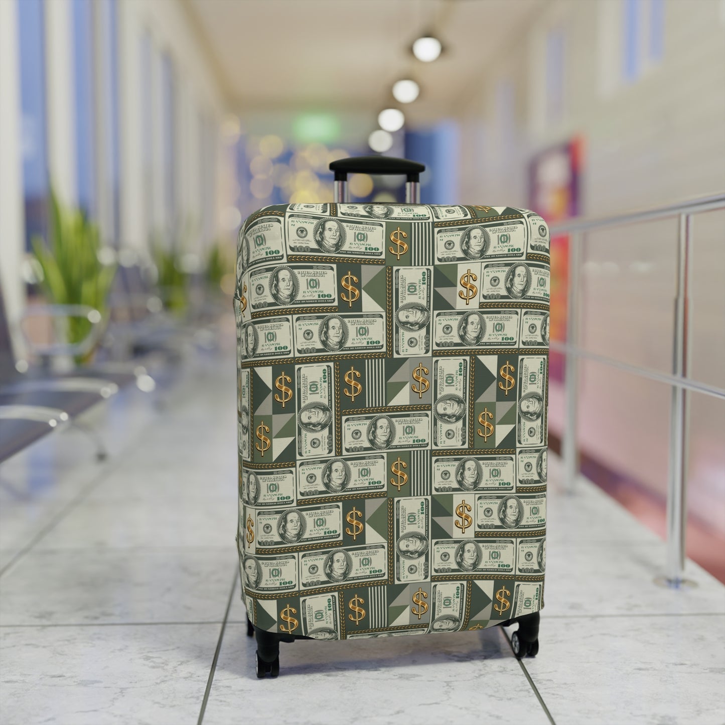 US Money Print Luggage Cover, Money Manifestation Suitcase Protector