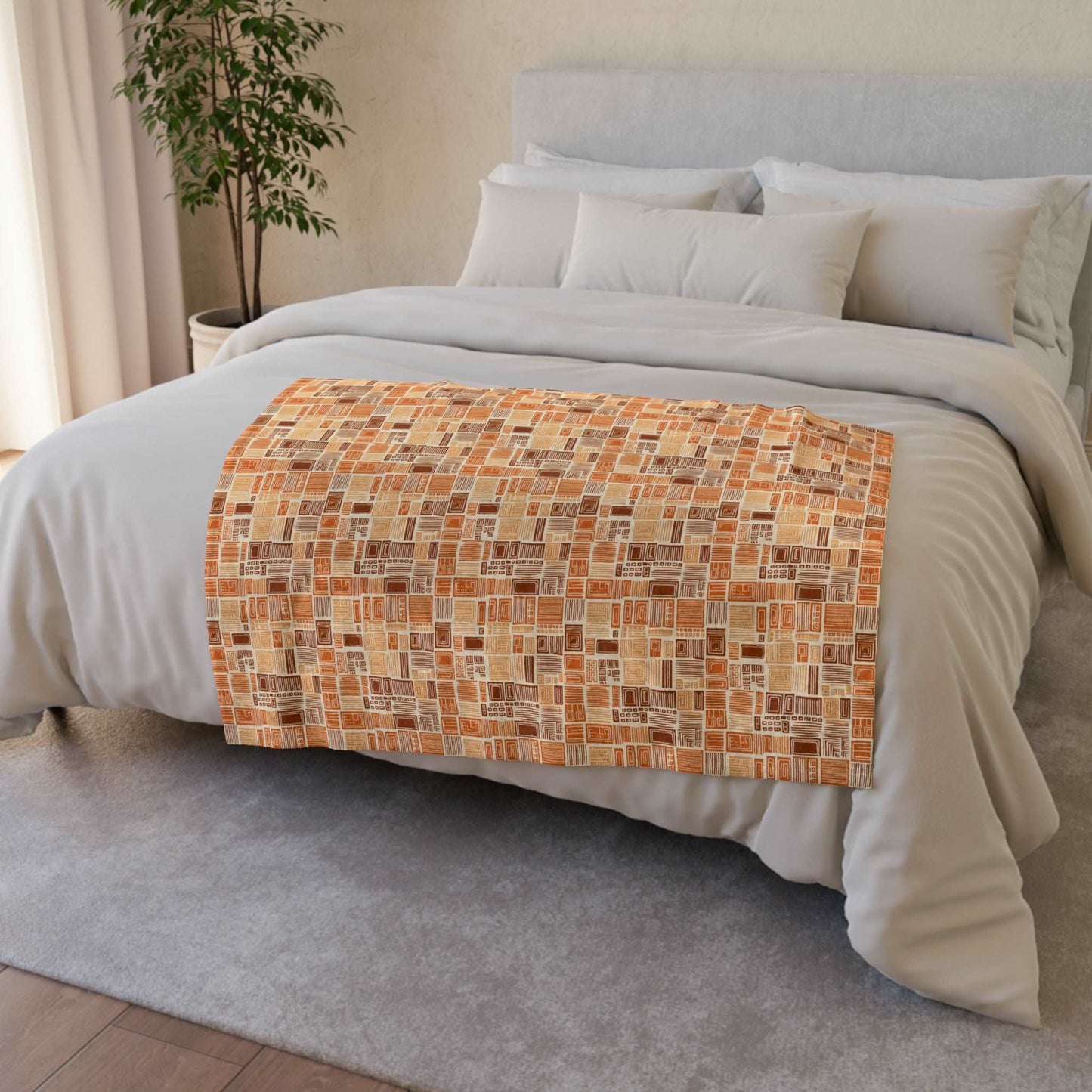 Beige Earth Tone Traditional African MudCloth Print Throw Cover