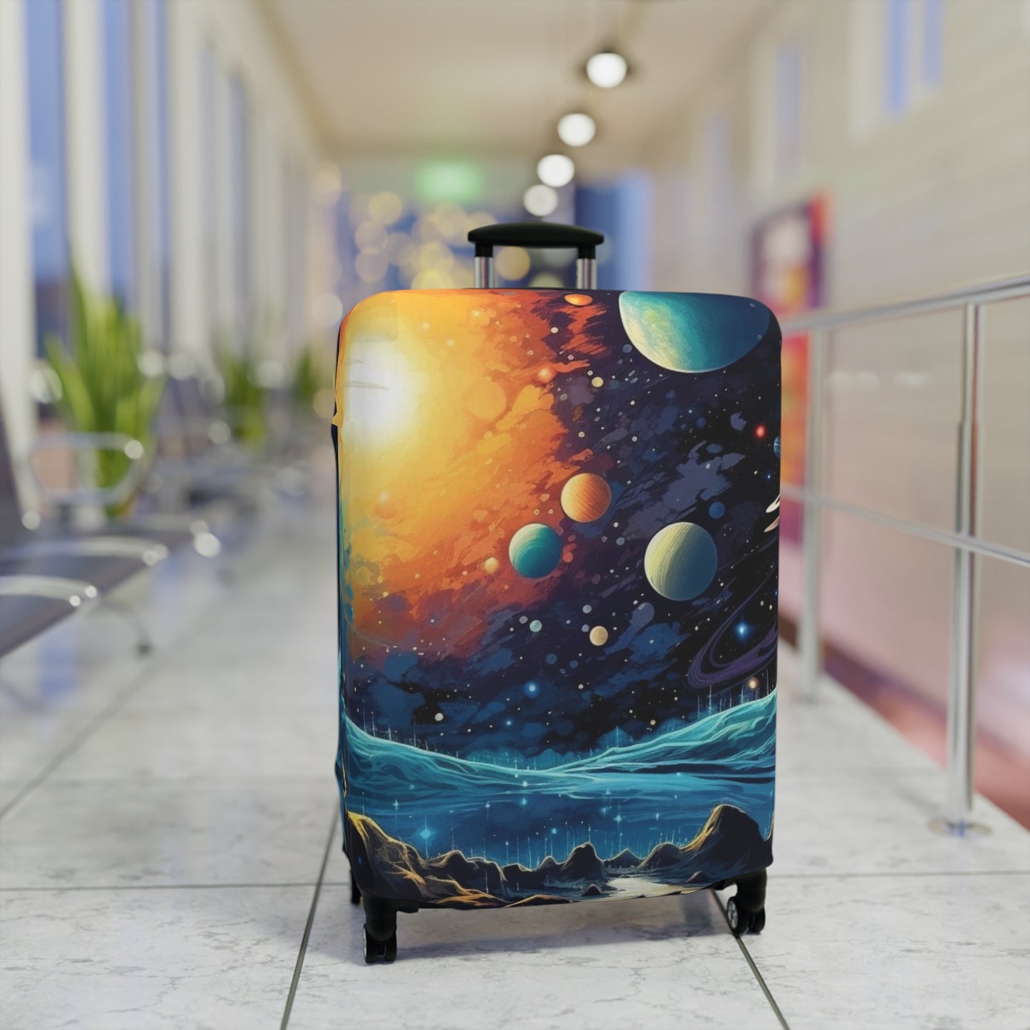 Cosmic Adventure Luggage Cover - Space Exploration Suitcase Protector - Galactic Travel Accessory