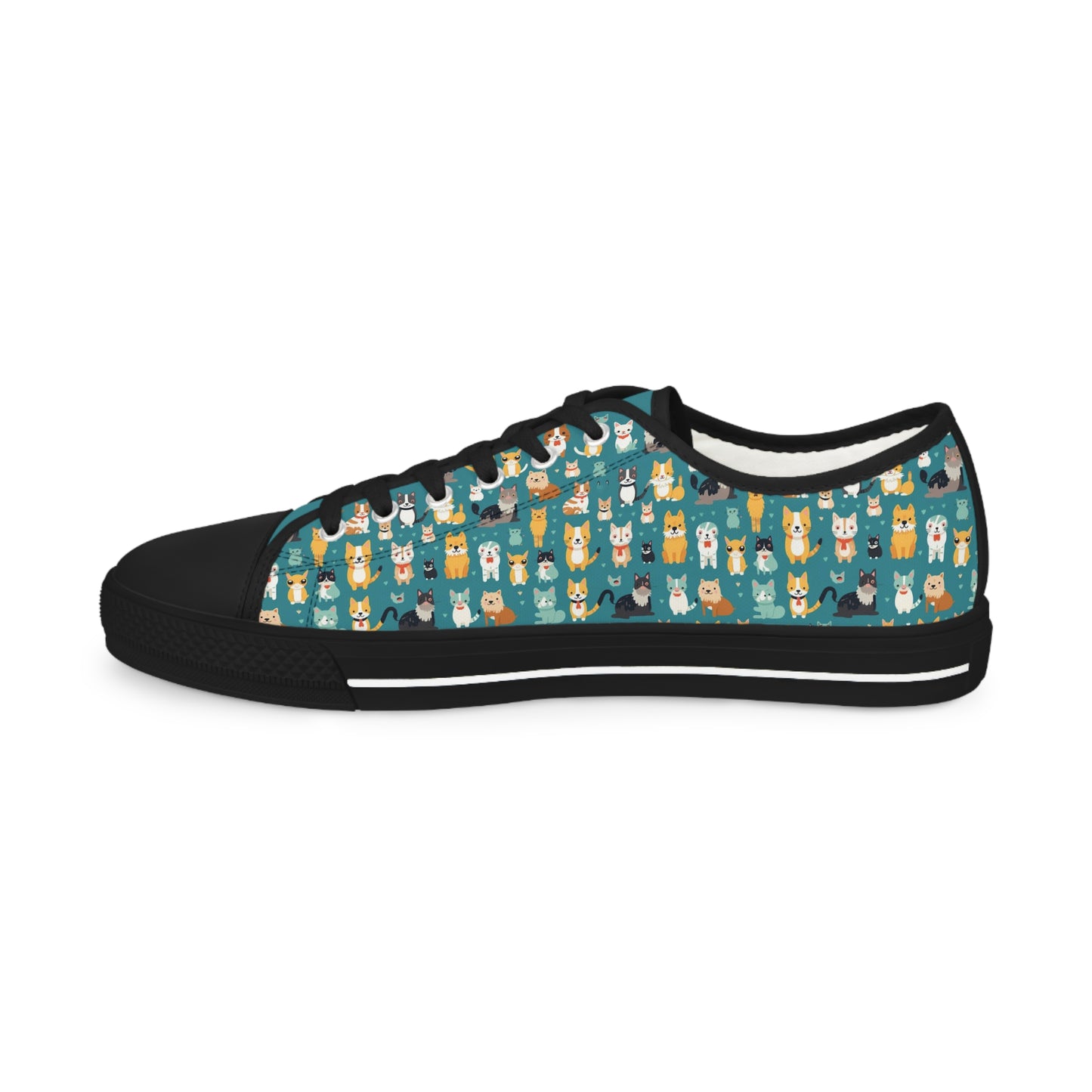 Dog and Cat Men's Low Top Sneakers , Unique Animal Lover Men's Tennis Shoes