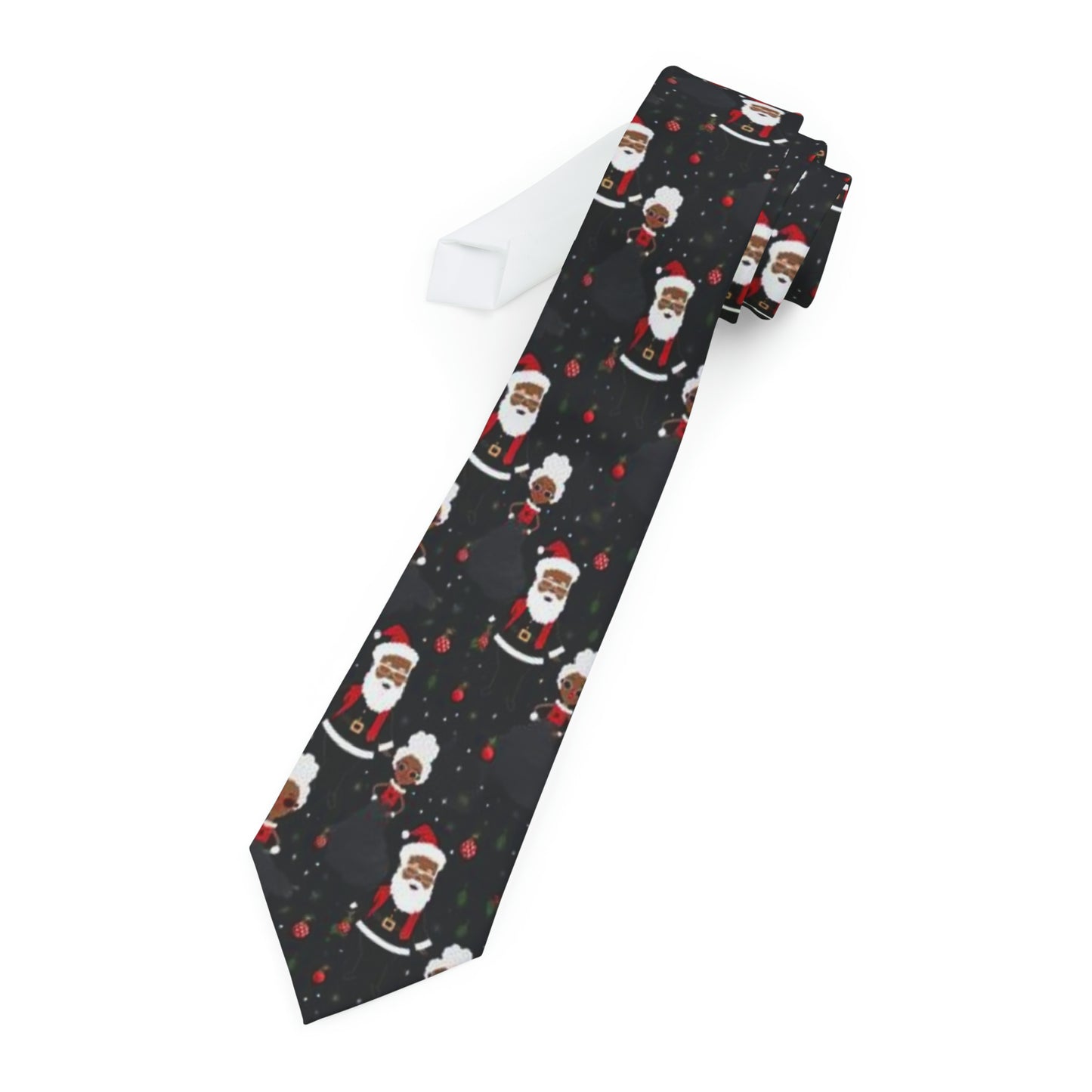 Black Santa, Mrs Claus Christmas Mens Necktie, Festive Christmas Mens Holiday Tie