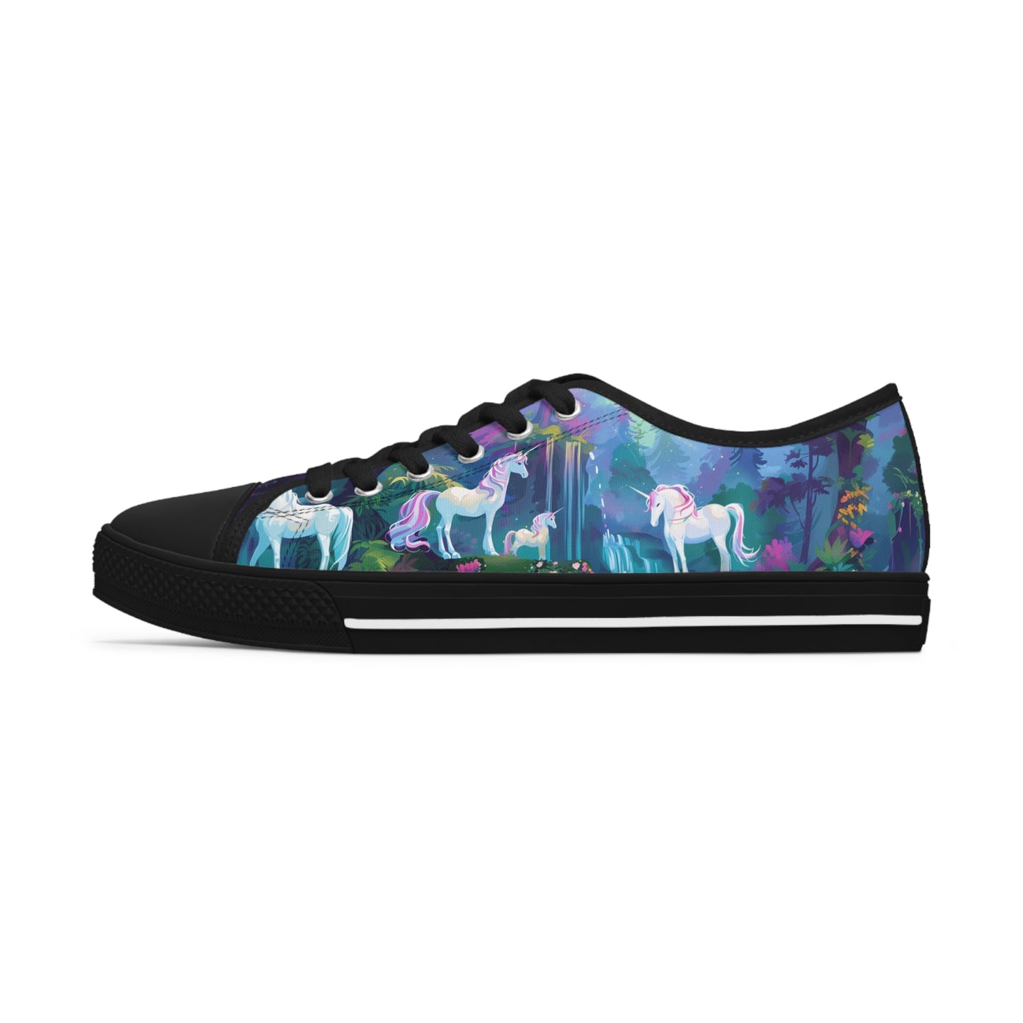 Enchanting Unicorn Fantasy Women's Low Top Sneakers, Magical Forest Print, Breathable Unicorn Theme Shoes, Magical Enchanting Gift For Her