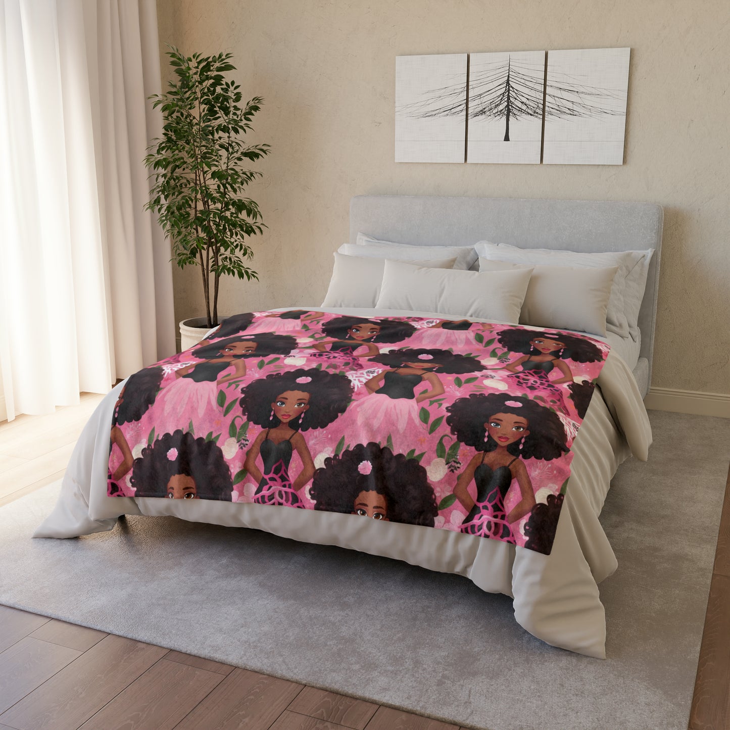 Pink Black Baby Doll Pattern Inspired Bed Cover