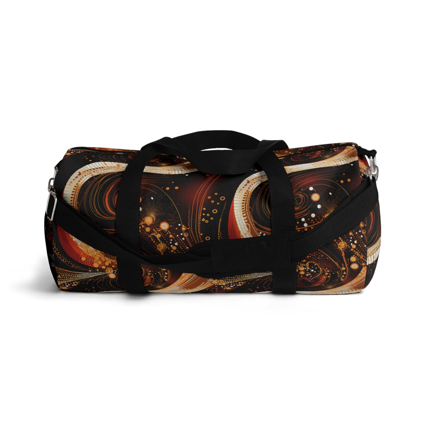 Black & Gold African Print Duffle Bag, Modern Abstract Pattern in Dark Orange and White Gym Bag