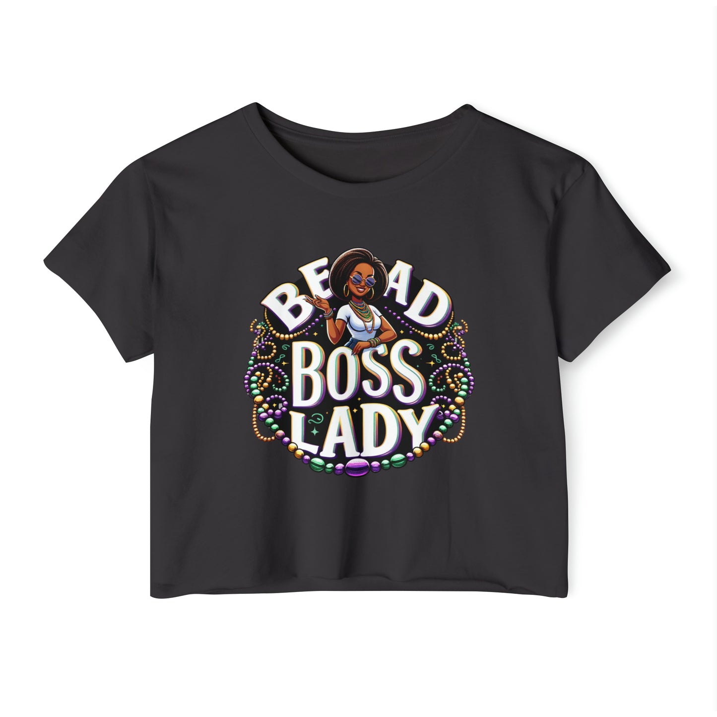 Bead Boss Lady Mardi Gras Women's Crop Top, New Orleans Party Wear, Festive Carnival Clothing