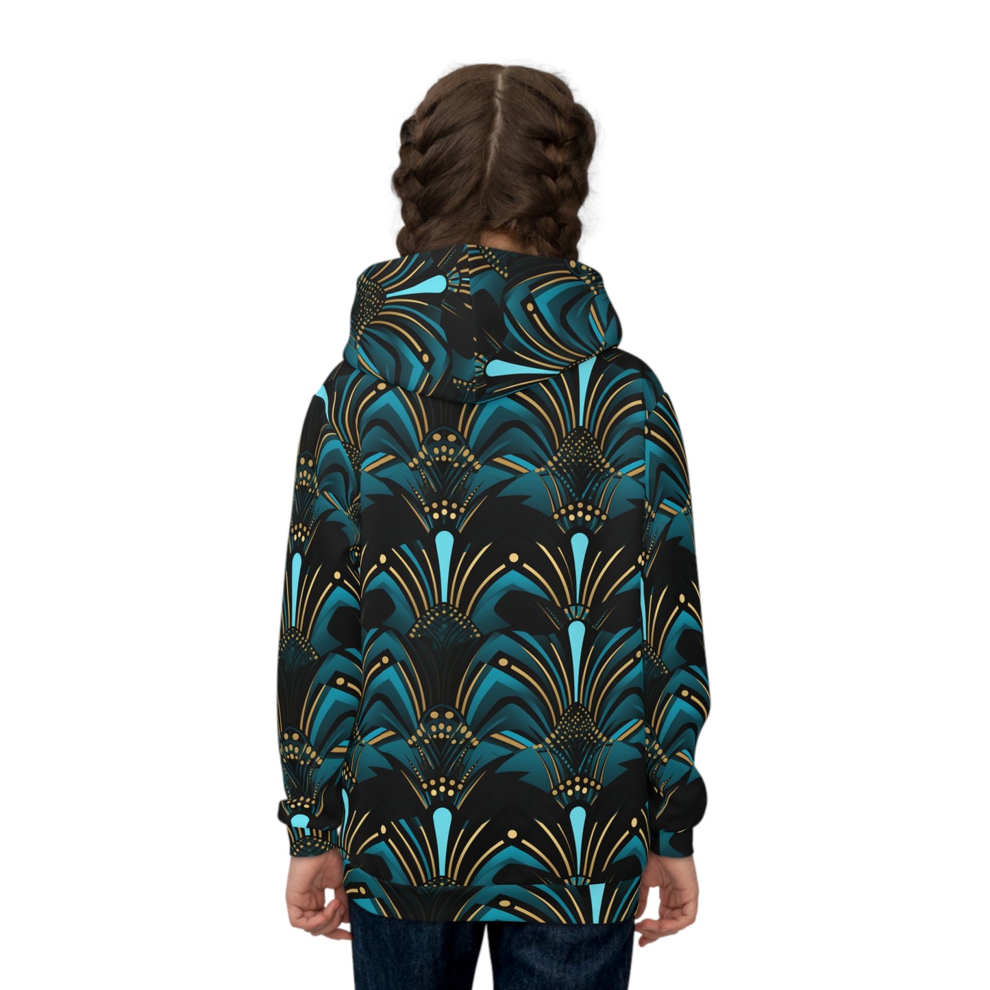 Children's African Ankara Print Hoodie, Zanzibar Blue & Ebony Black Children's Sweater