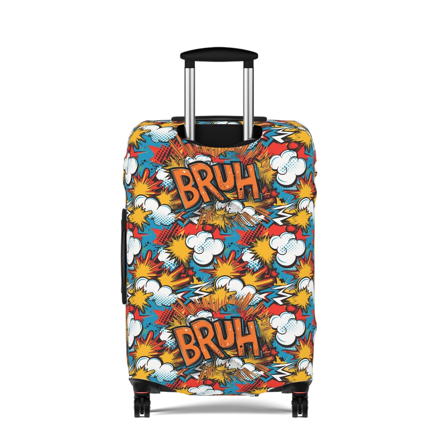 Comic Book Explosion "Bruh Moment" Luggage Cover, Pop Art Style Suitcase Protector