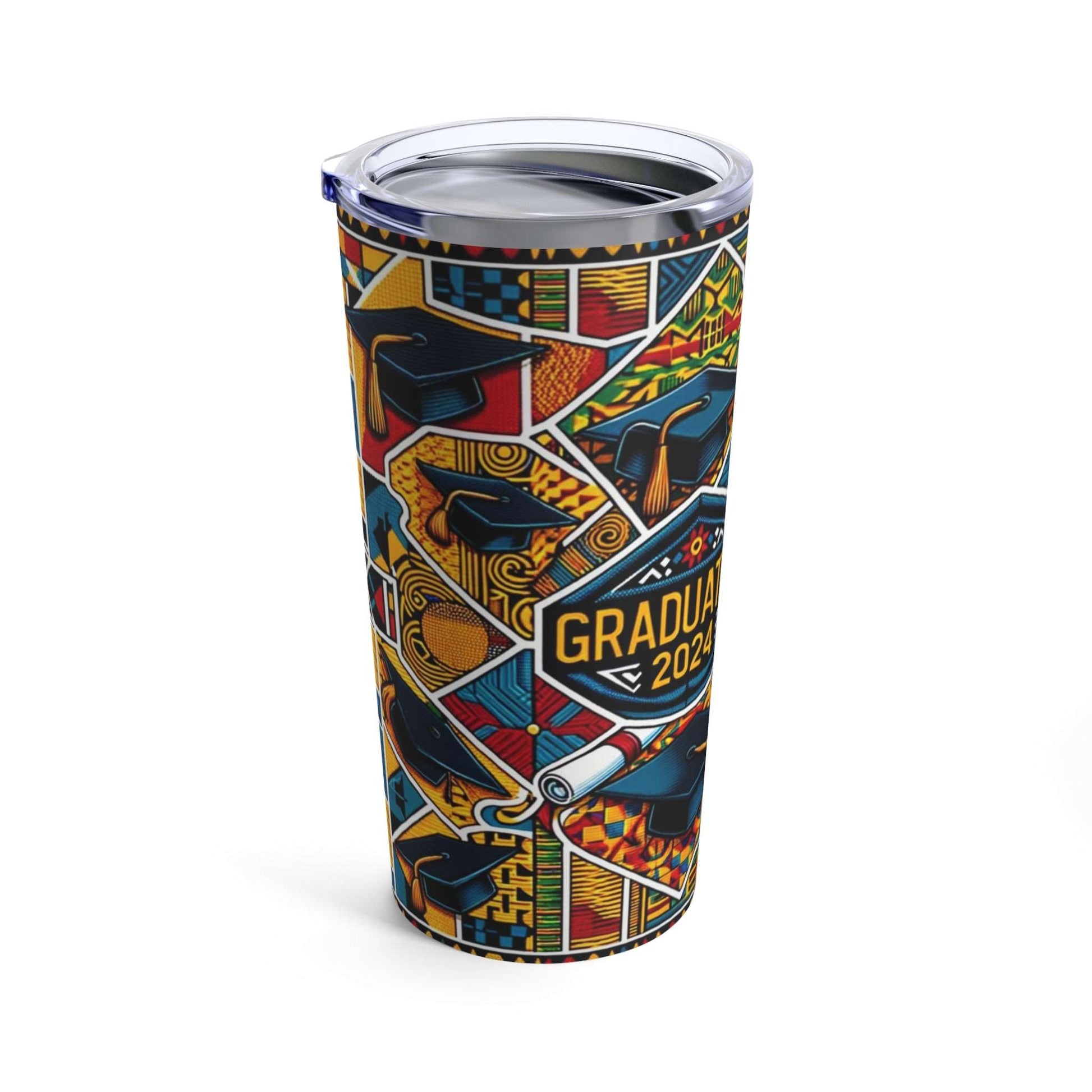 African Kente Cloth Print Class of 2024 20 Oz Tumbler, Tribal Print Senior Graduation Gift