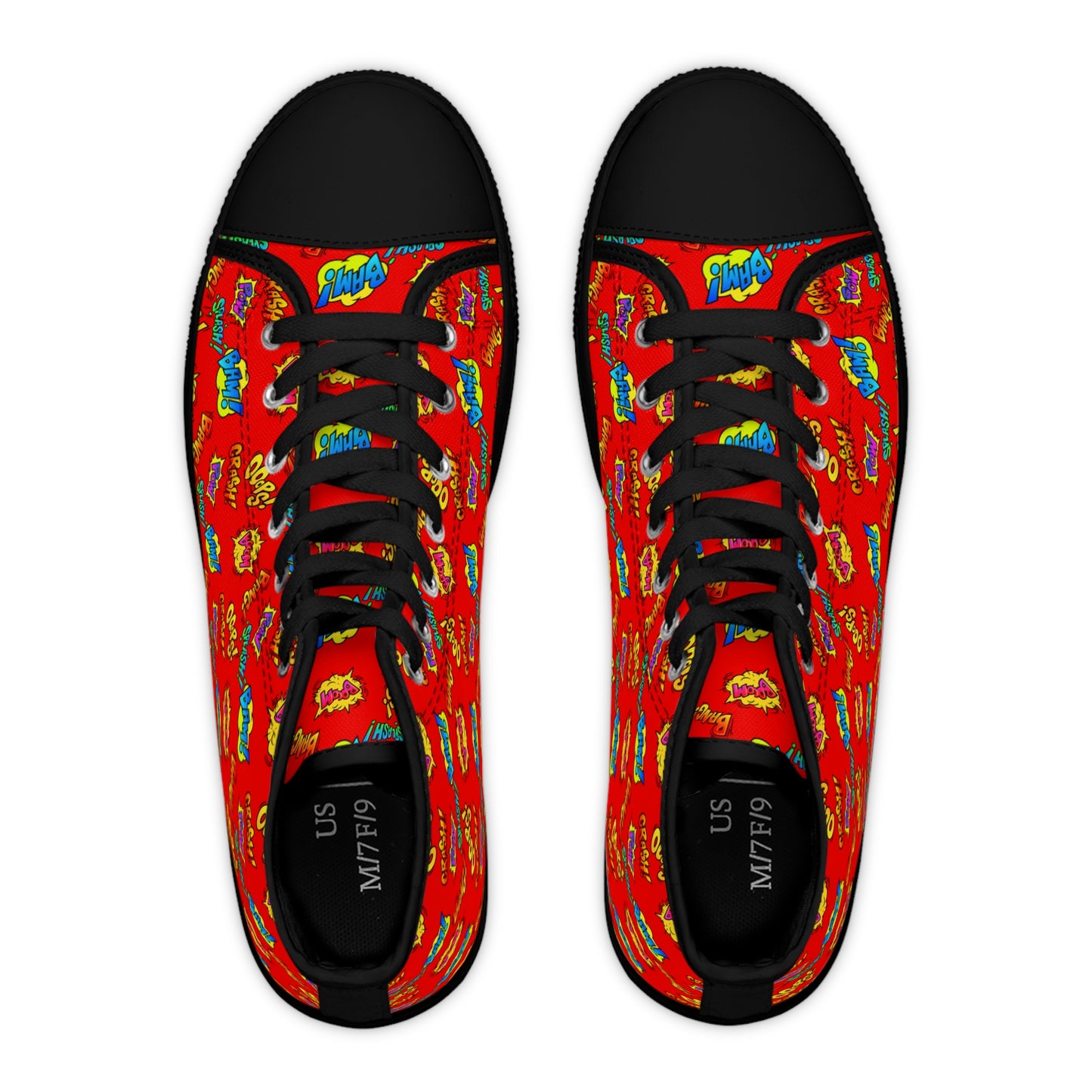 Comic Book Sound Effects Hi-Tops for Women, Onomatopoeia Red Splash Explosion Fashion