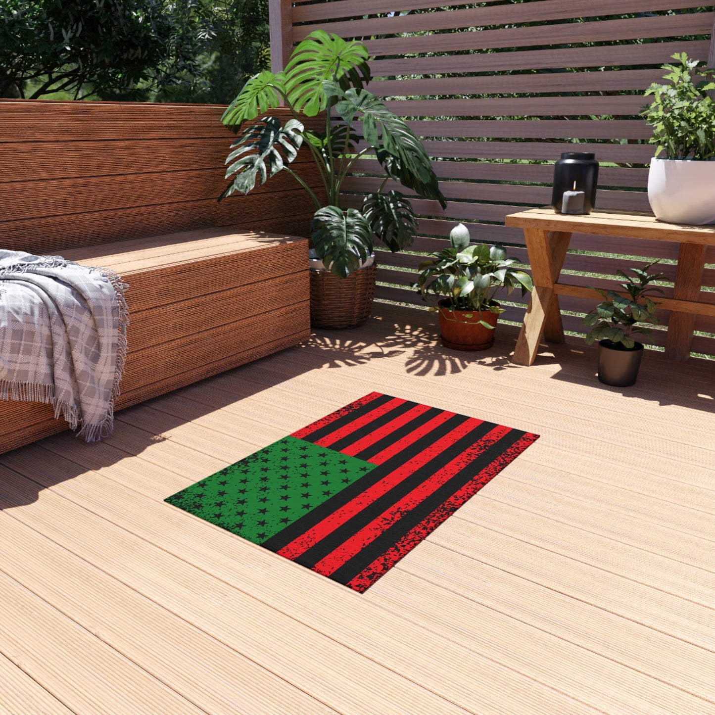 Pan-African Outdoor Rug, Cultural Themed Patio Rug, Red Black Green Flag Rug, Garvey Flag Home Decor, Pan-African American Flag Rug