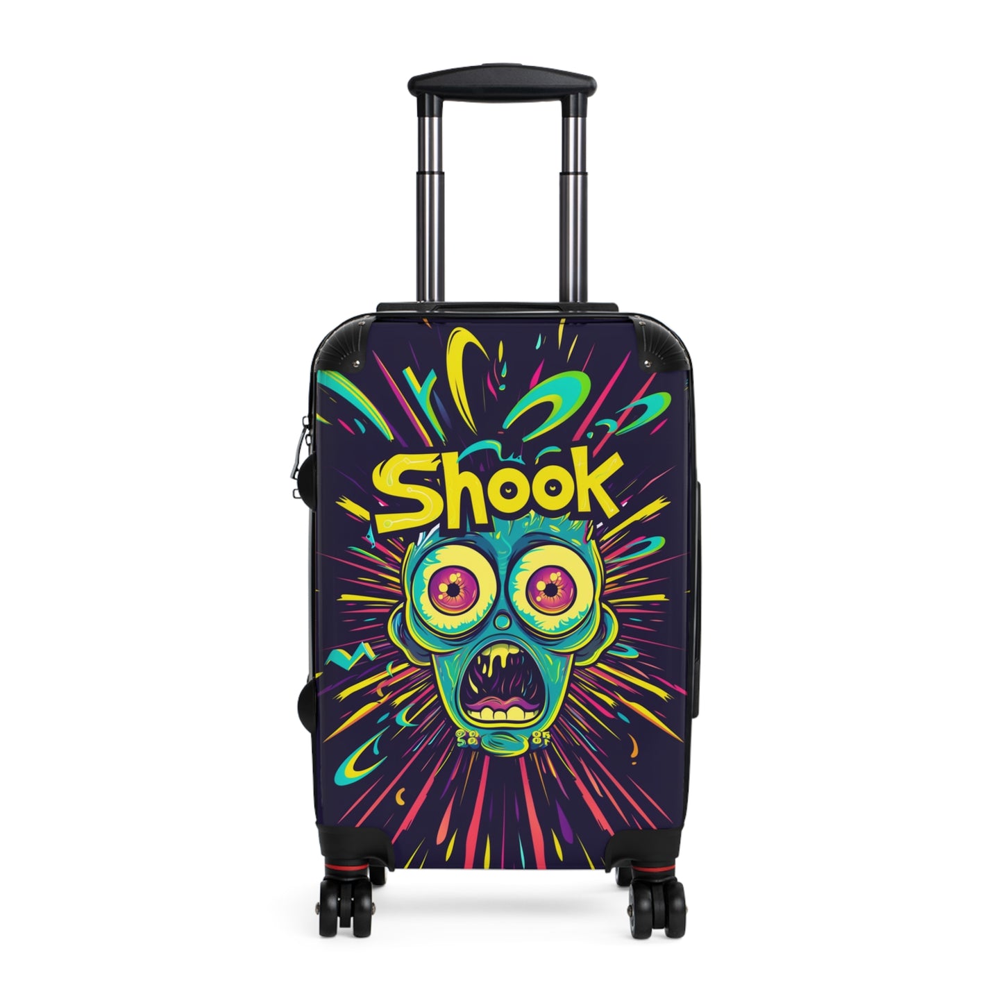 Urban Neon Pop Art "Shook" Rolling Luggage, Cartoon Streetwear Style Design, Personalized Travel Gear For Kids, Bold Fun Wild Art Suitcase