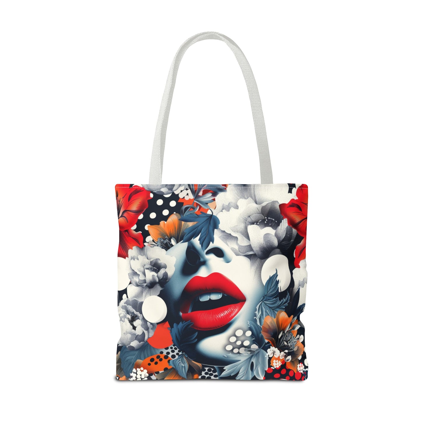 Artistic Floral High Fashion Tote Bag, Modern Polka Dot Carryall